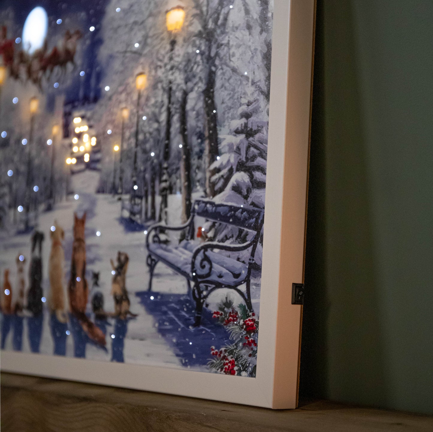 40 x 60cm Battery Operated Light up Christmas Canvas with Cats and Dogs Scene
