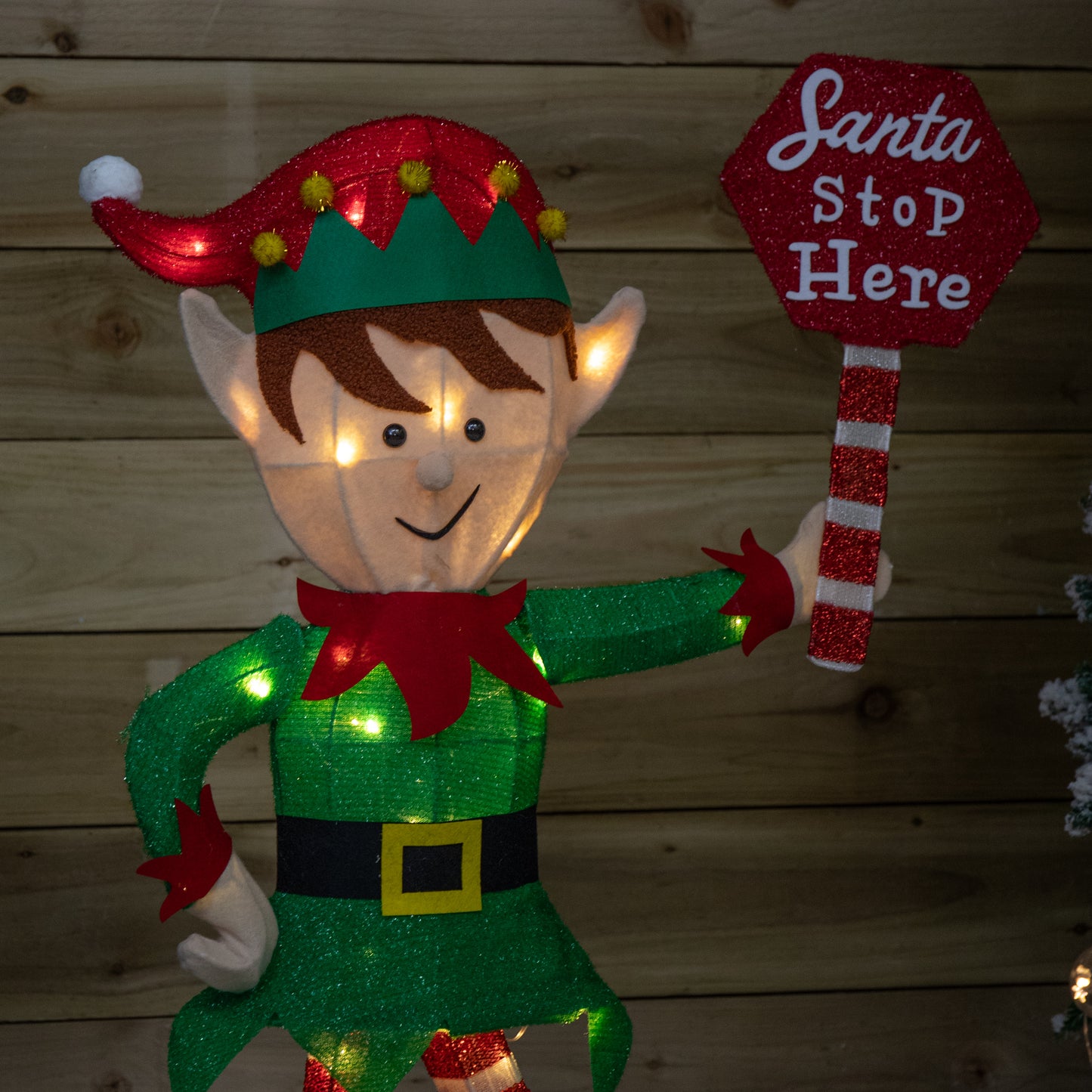 98cm Light up Standing Christmas Elf with Red Hat and 50 Warm White LEDs