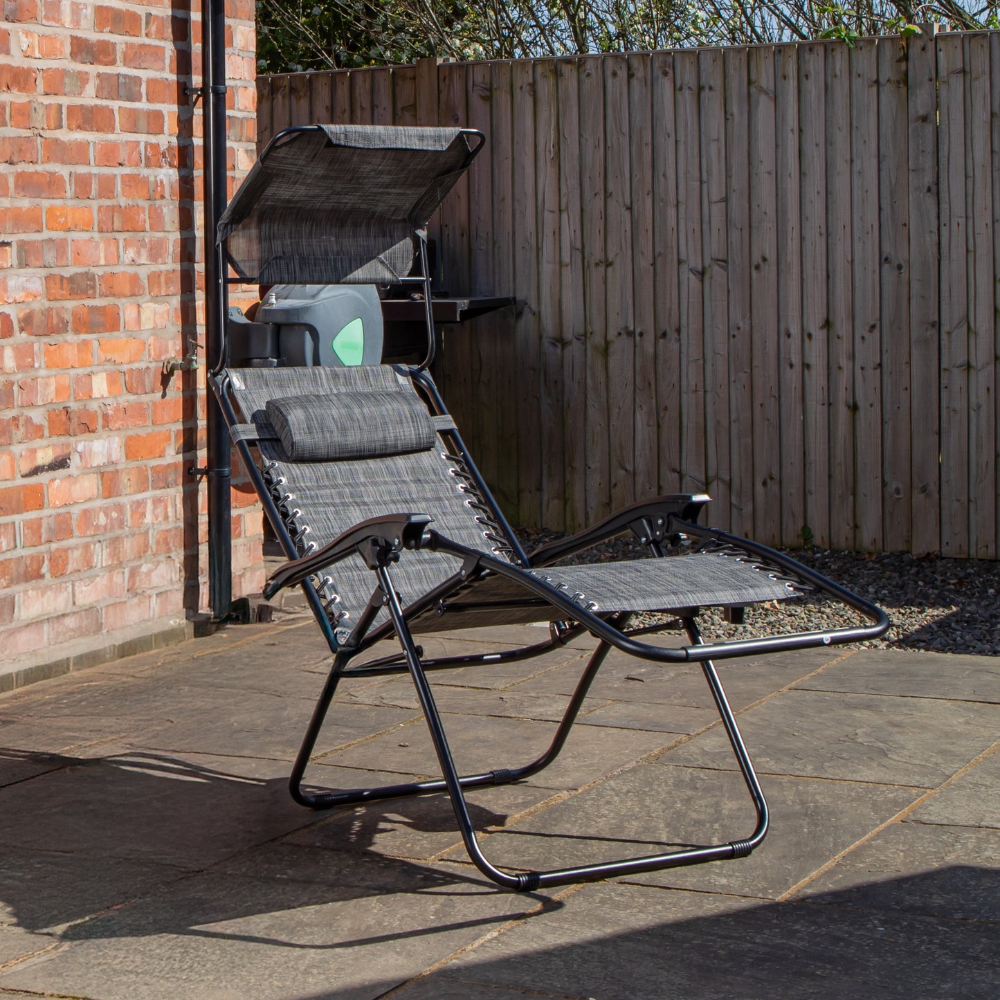 Multi Position Garden Gravity Relaxer Chair Sun Lounger with Sun Canopy in Grey
