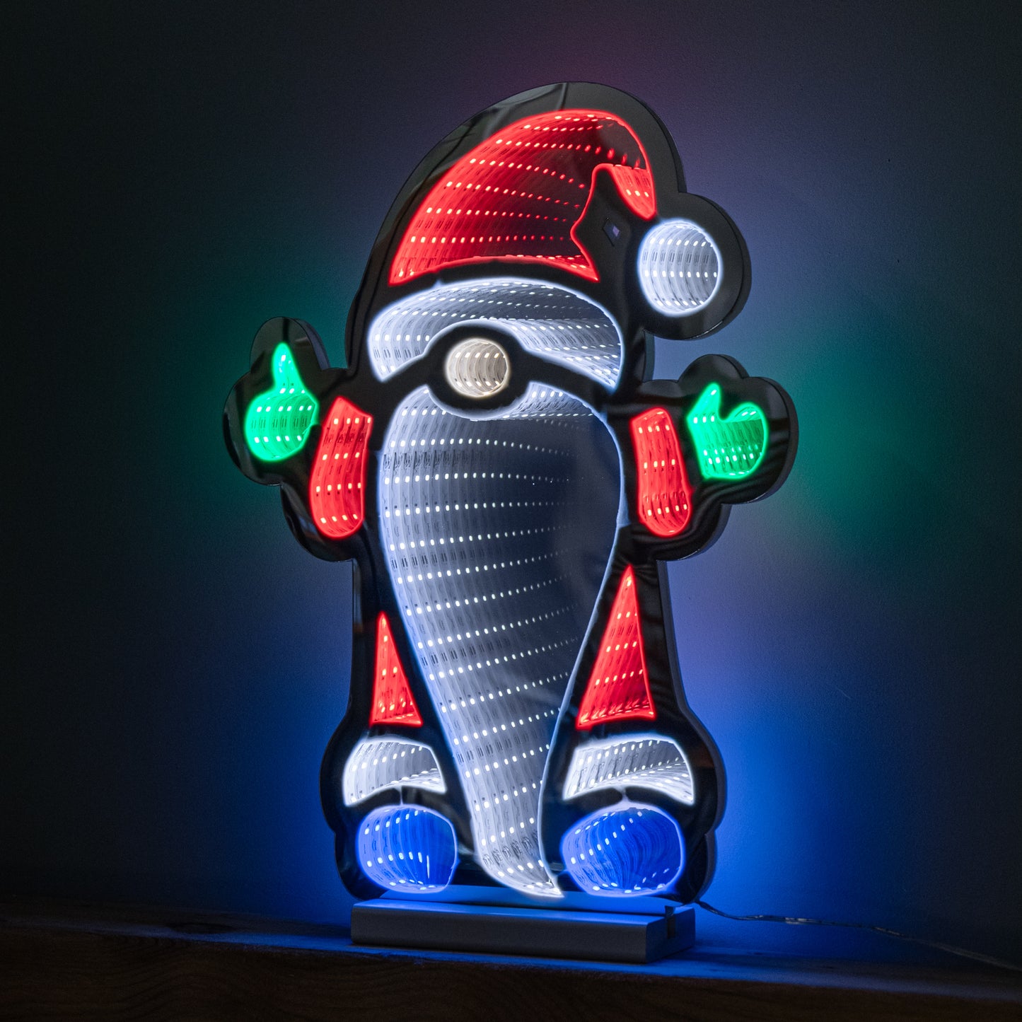 40cm Light up Standing Gnome Christmas Infinity Decoration on Wooden Base with LEDs