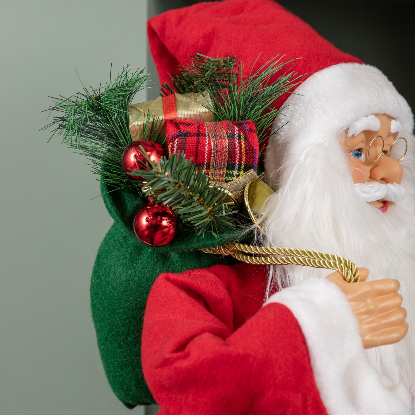 80cm Traditional Standing Santa Claus Christmas Decoration with Gift Sack