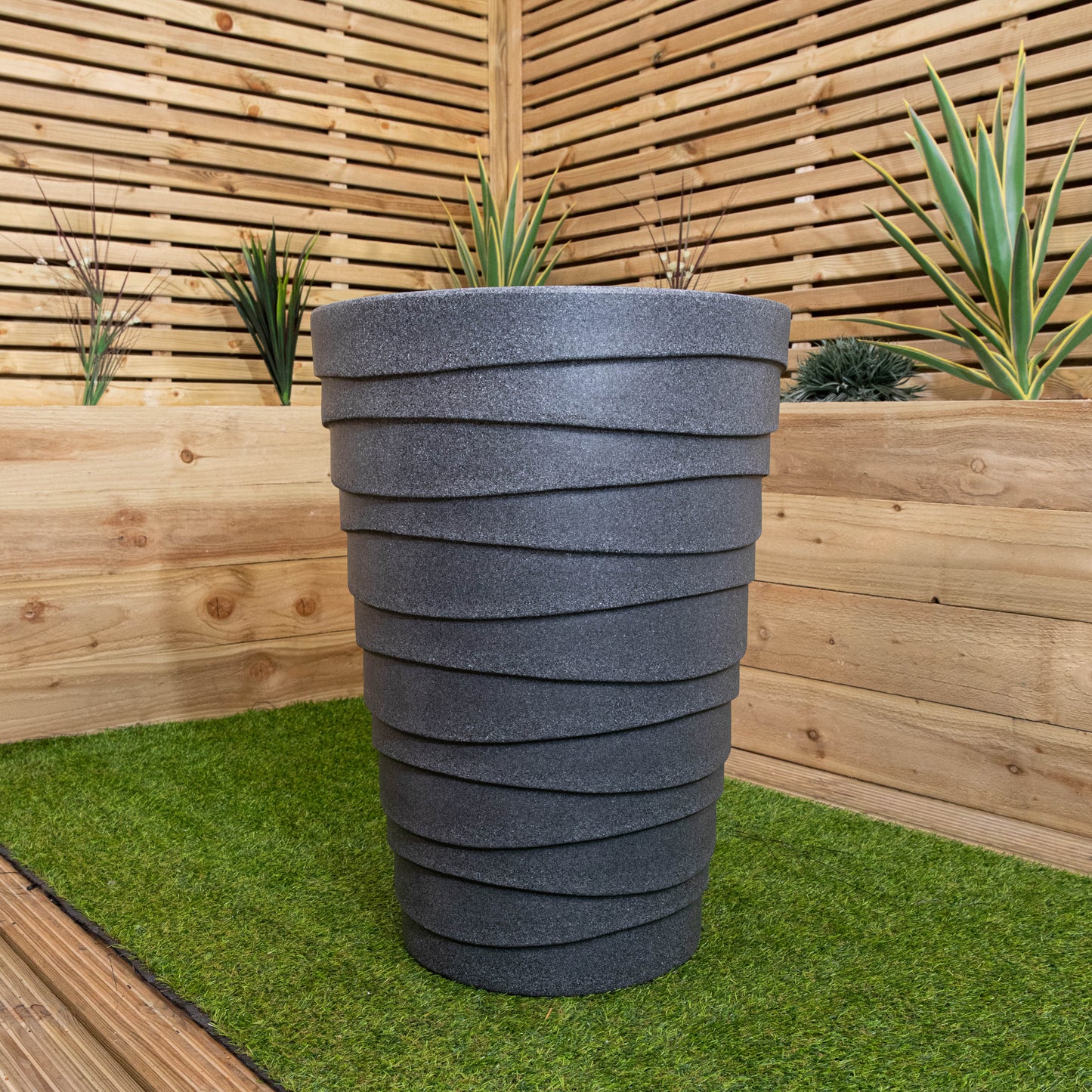 66cm Tall Round Grey Garden Patio Trojan Plant Pot