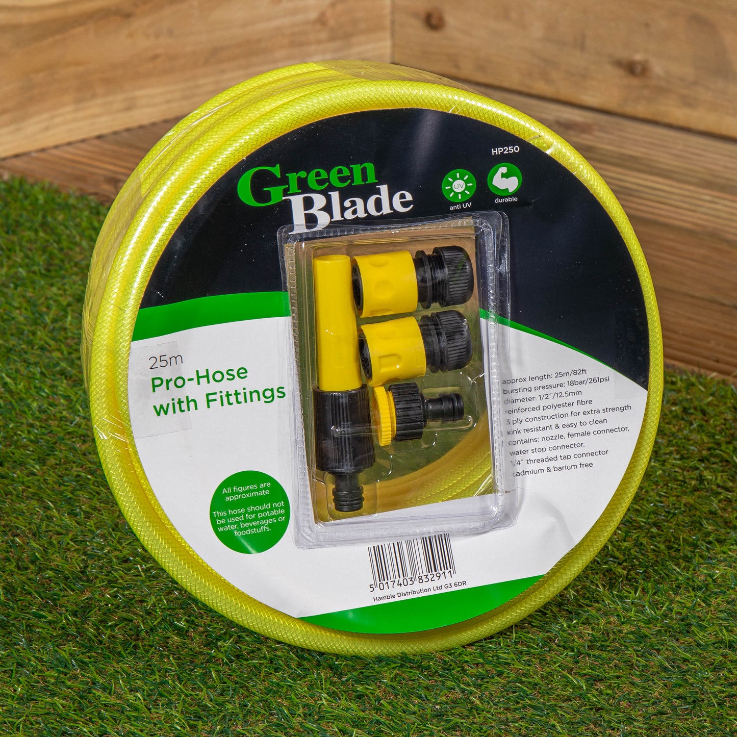 25m Yellow Reinforced Kink Resistant Garden Hose Pipe with Connectors