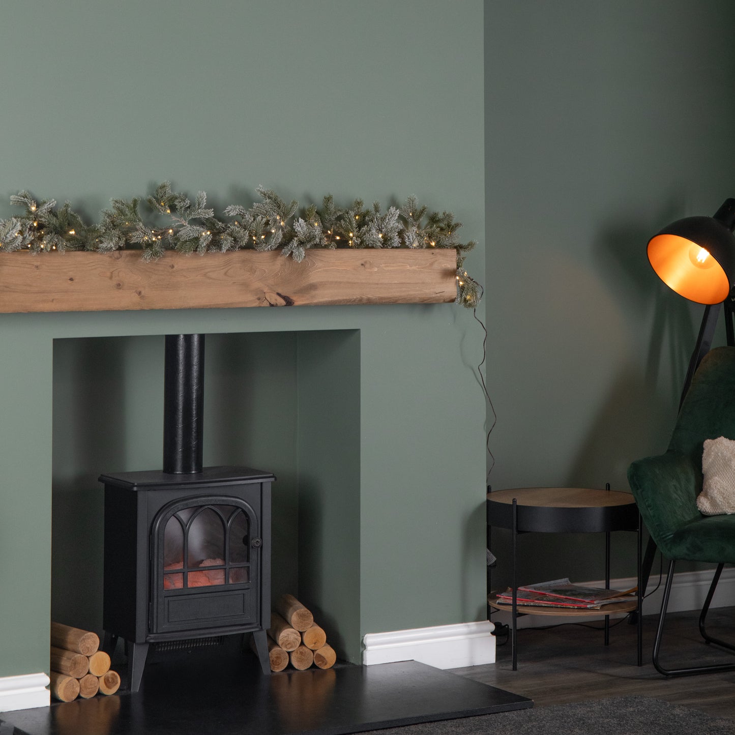 1.8m Frosted Pine Needle Christmas Garland with 120 Warm White LEDs