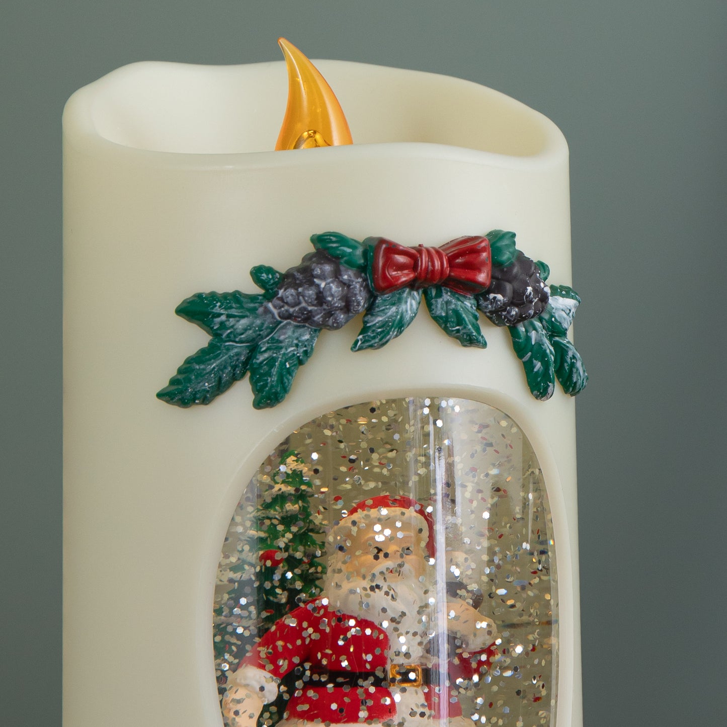 20cm Dual Powered Light up Christmas Pillar Candle Water Spiner with Santa and LEDs