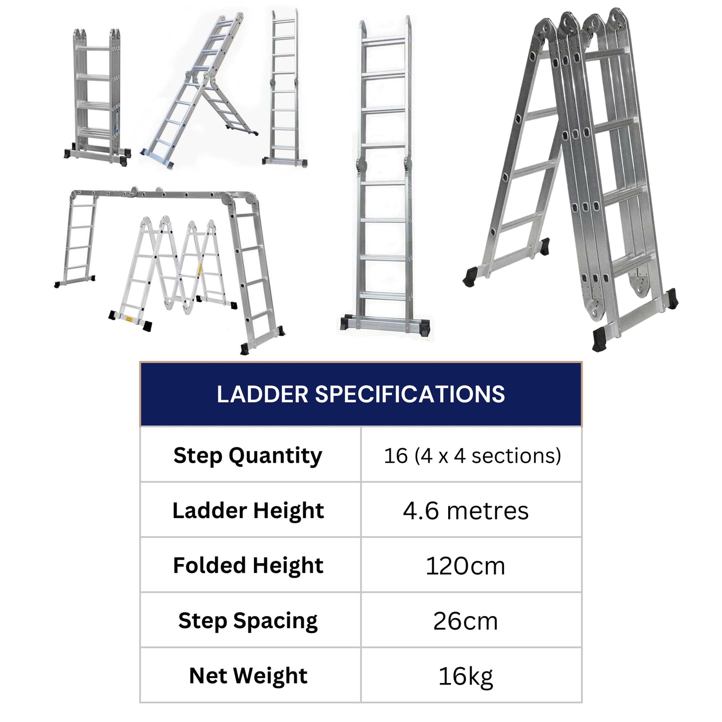 4.6m Large Lightweight Aluminium Folding Multi-position Work Platform Ladder