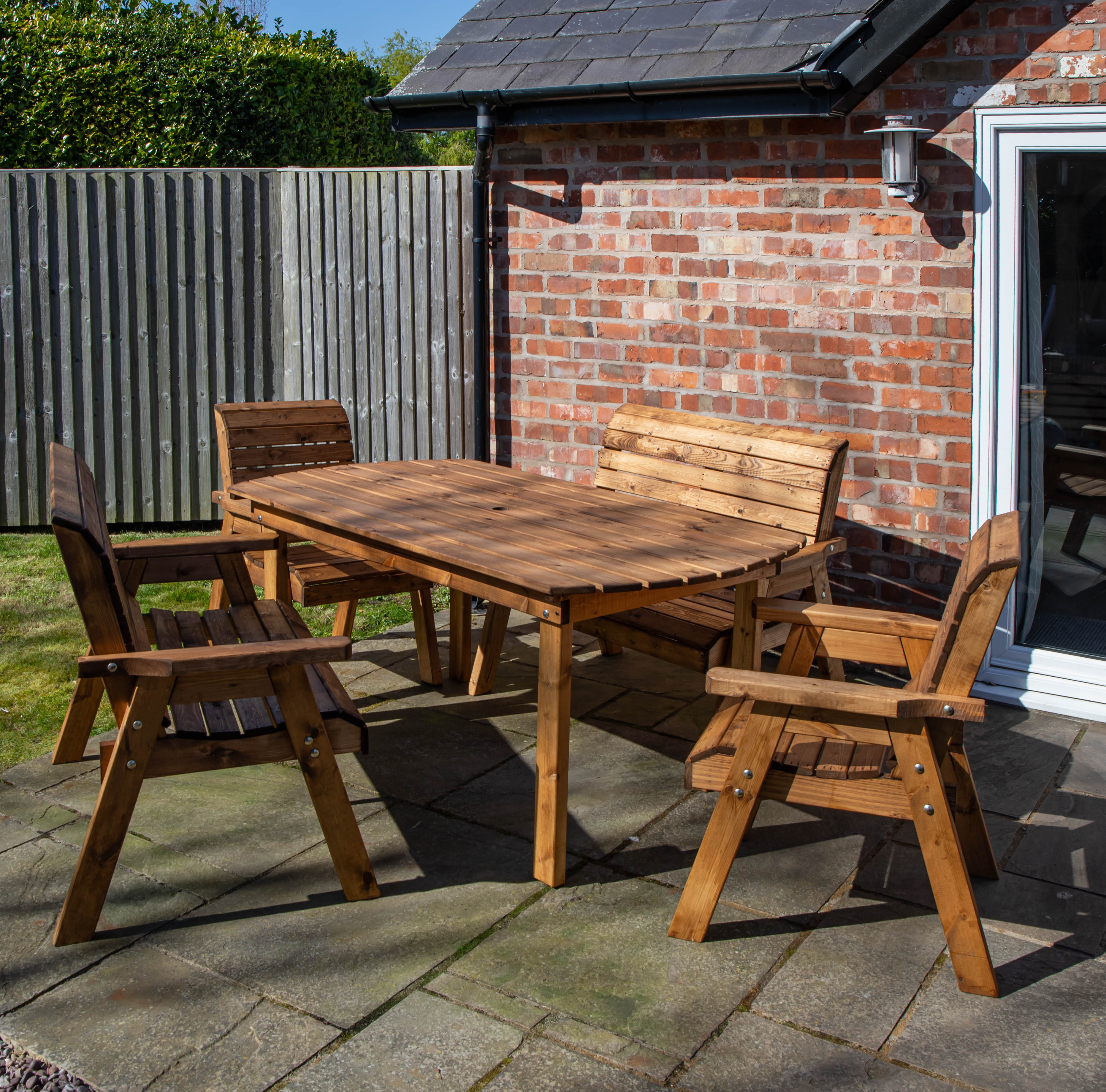 Handmade 6 Seater Chunky Rustic Wooden Garden Furniture Table Chairs Set