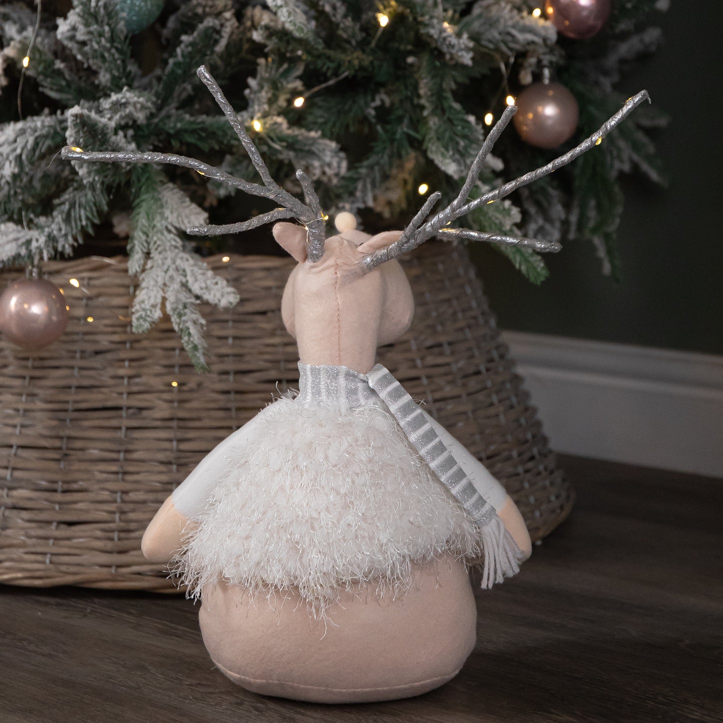 52cm Battery Operated Plush White Christmas Reindeer with LED Lit Antlers