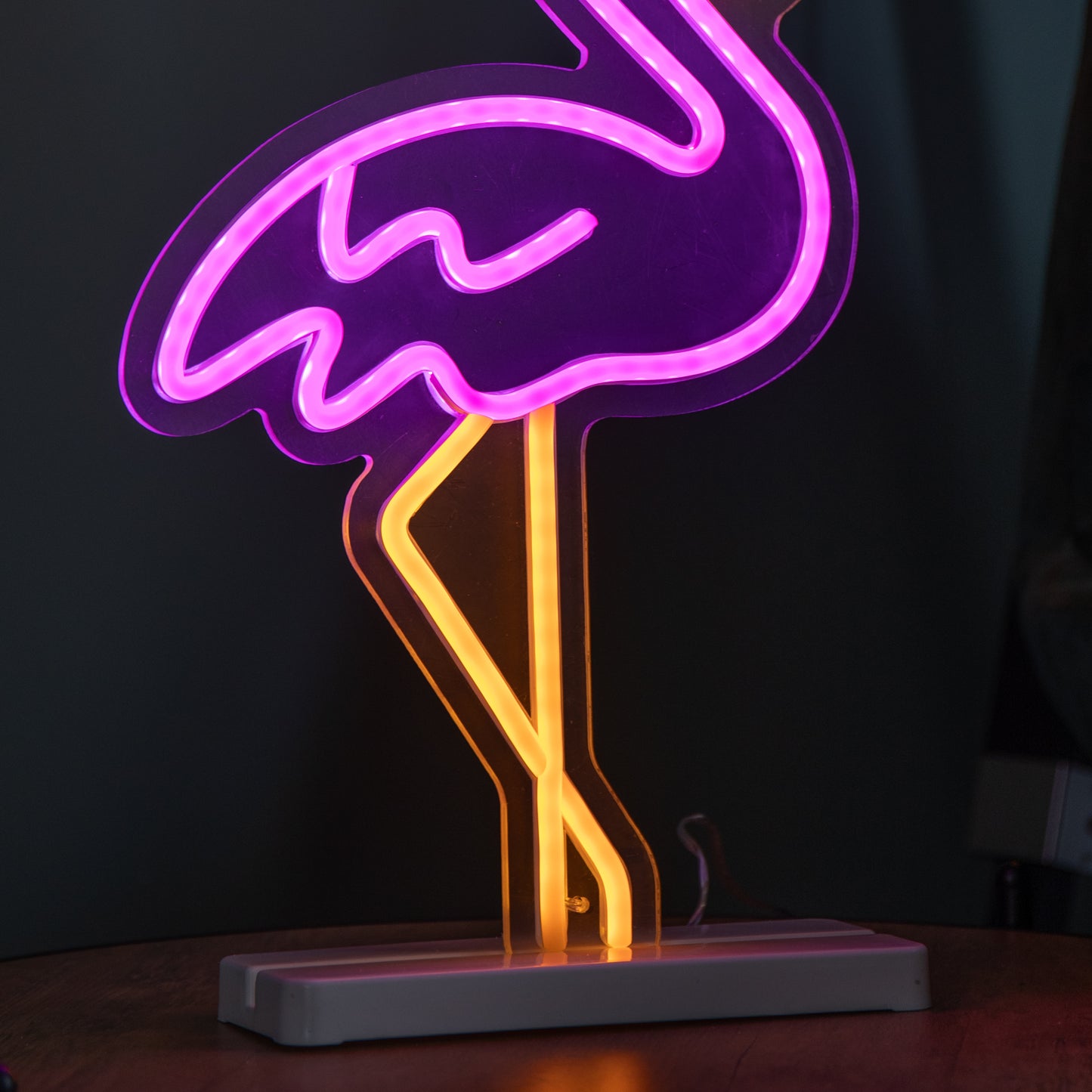 43cm Light up Neon Effect Flamingo with Santa Hat on Base with Multi-Coloured LEDs