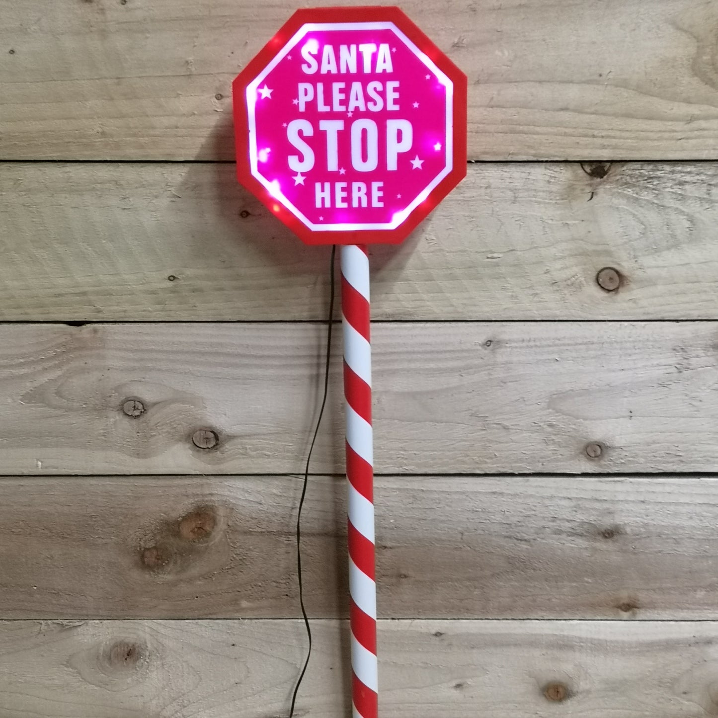 80cm Premier Christmas Sign - Santa Please Stop Here with LED & Timer