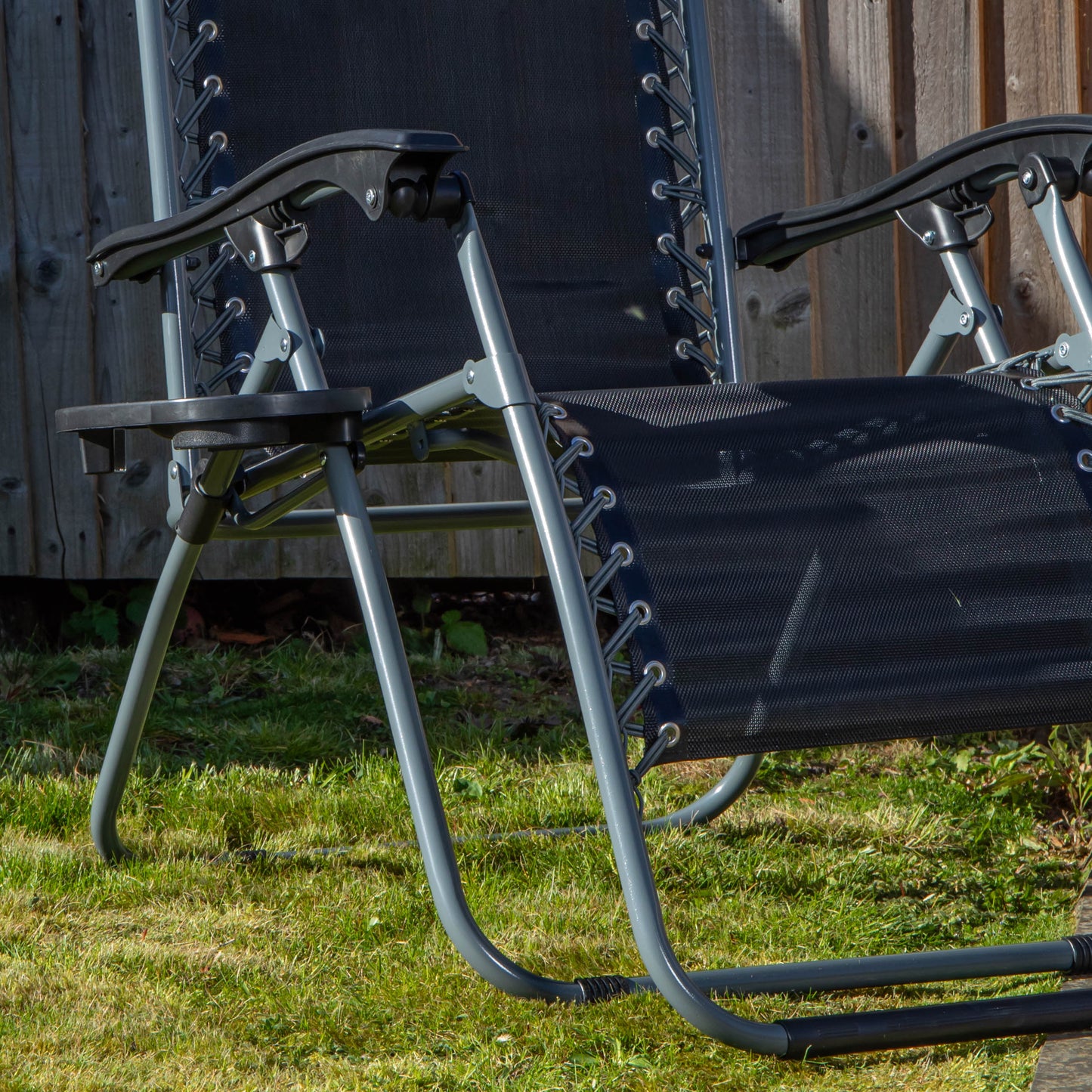 Set of 2 Multi Position Zero Gravity Relaxer Chair Sun Lounger in Black & Silver