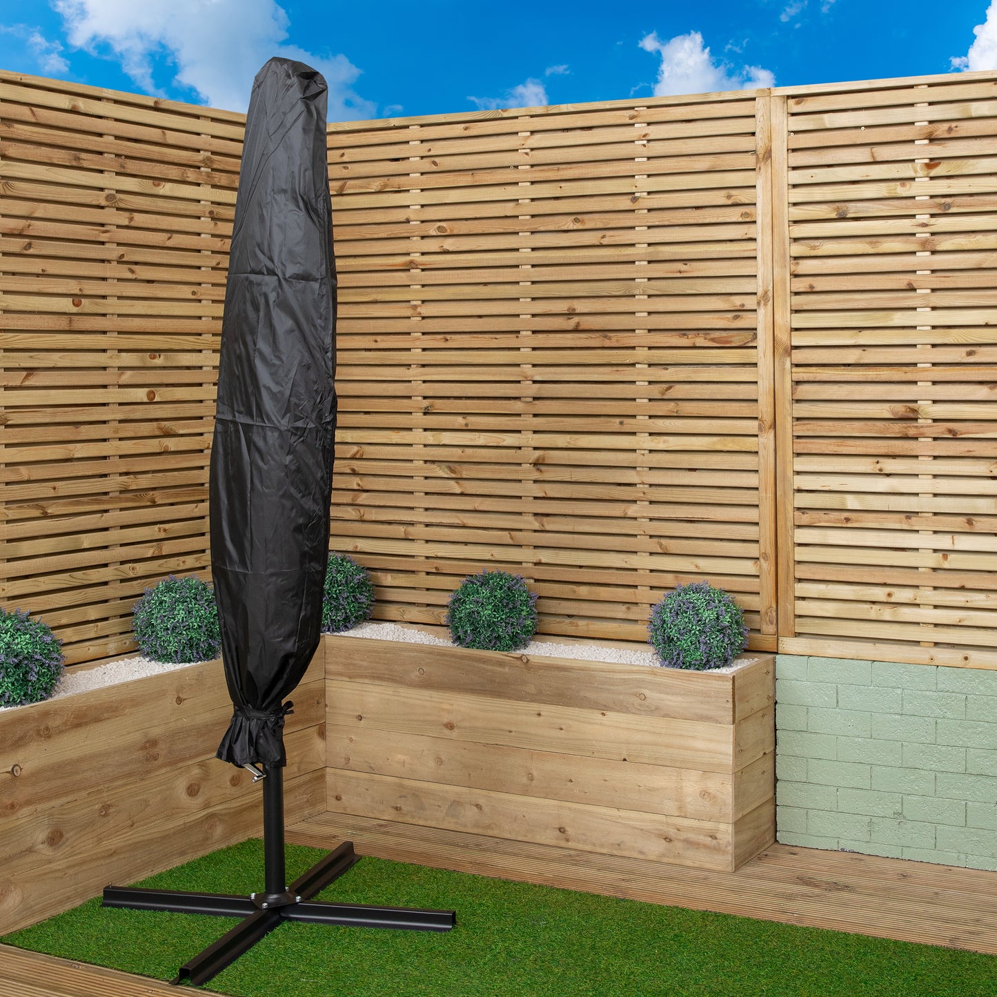 Samuel Alexander 3m Solar Powered Cantilever Lit Banana Garden Parasol with Crank Handle & White LED Lights in Green