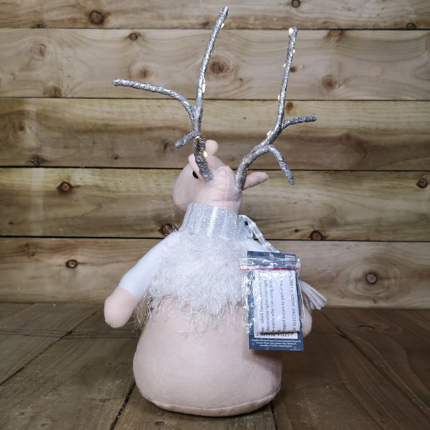 40cm Battery Operated Plush White Christmas Reindeer with LED Lit Antlers