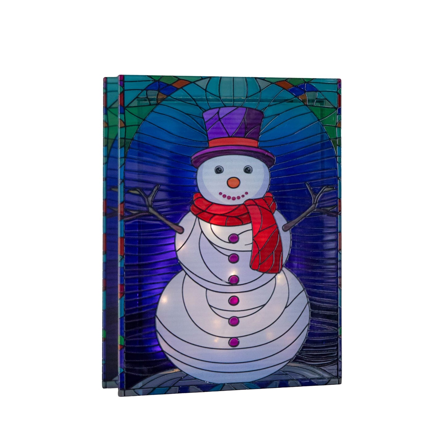 28cm Battery Operated Light up Double Sided Stained Glass Snowman Decoration with LEDs
