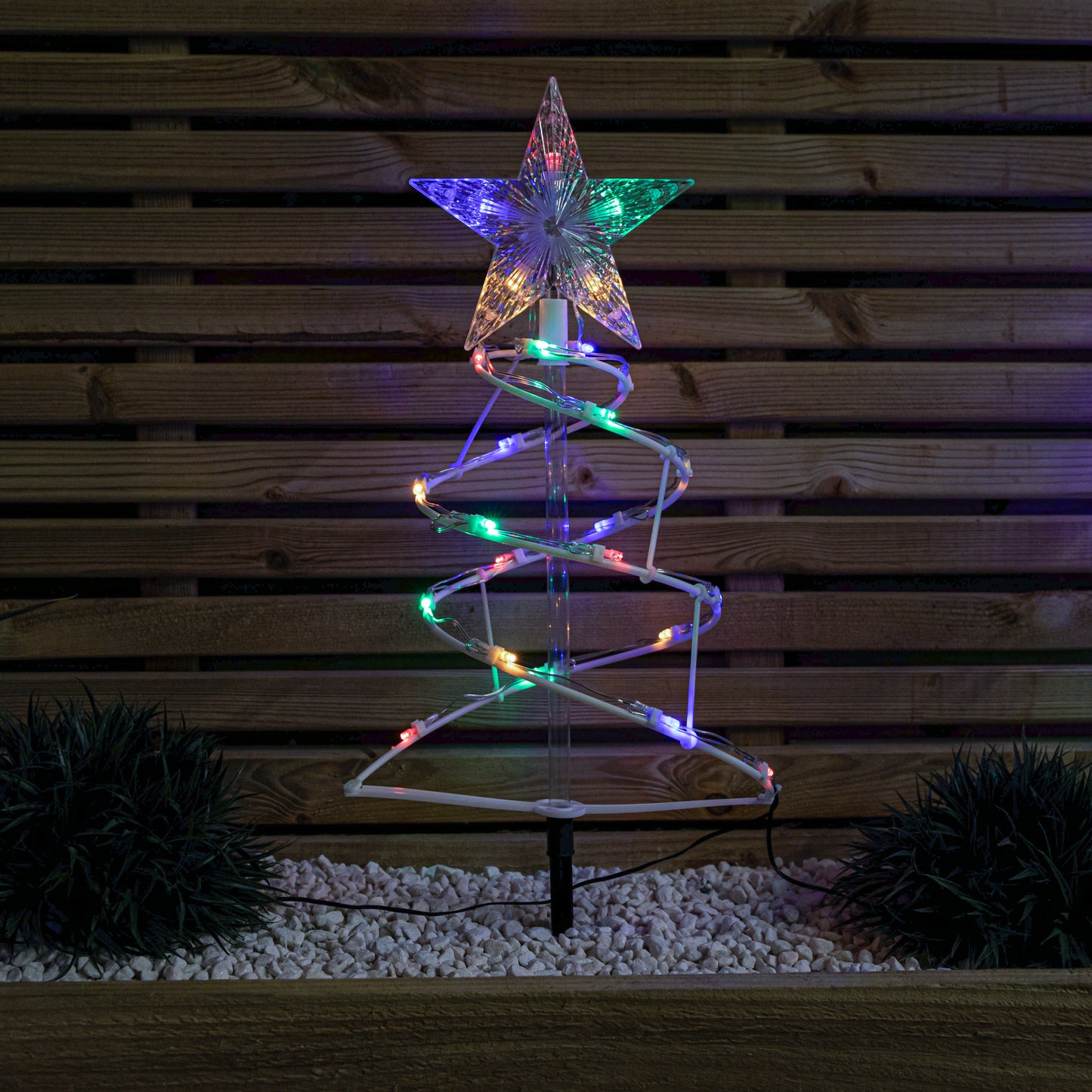 45cm Set of 4 Light up White Spiral Christmas Tree Garden Path Lights with 100 Multi-Coloured LEDs