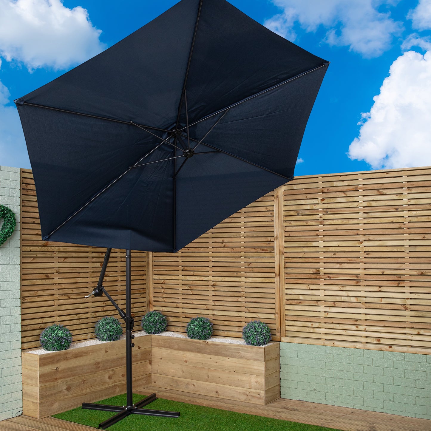 3m Hanging Banana Cantilever Garden Parasol with Cover in Blue