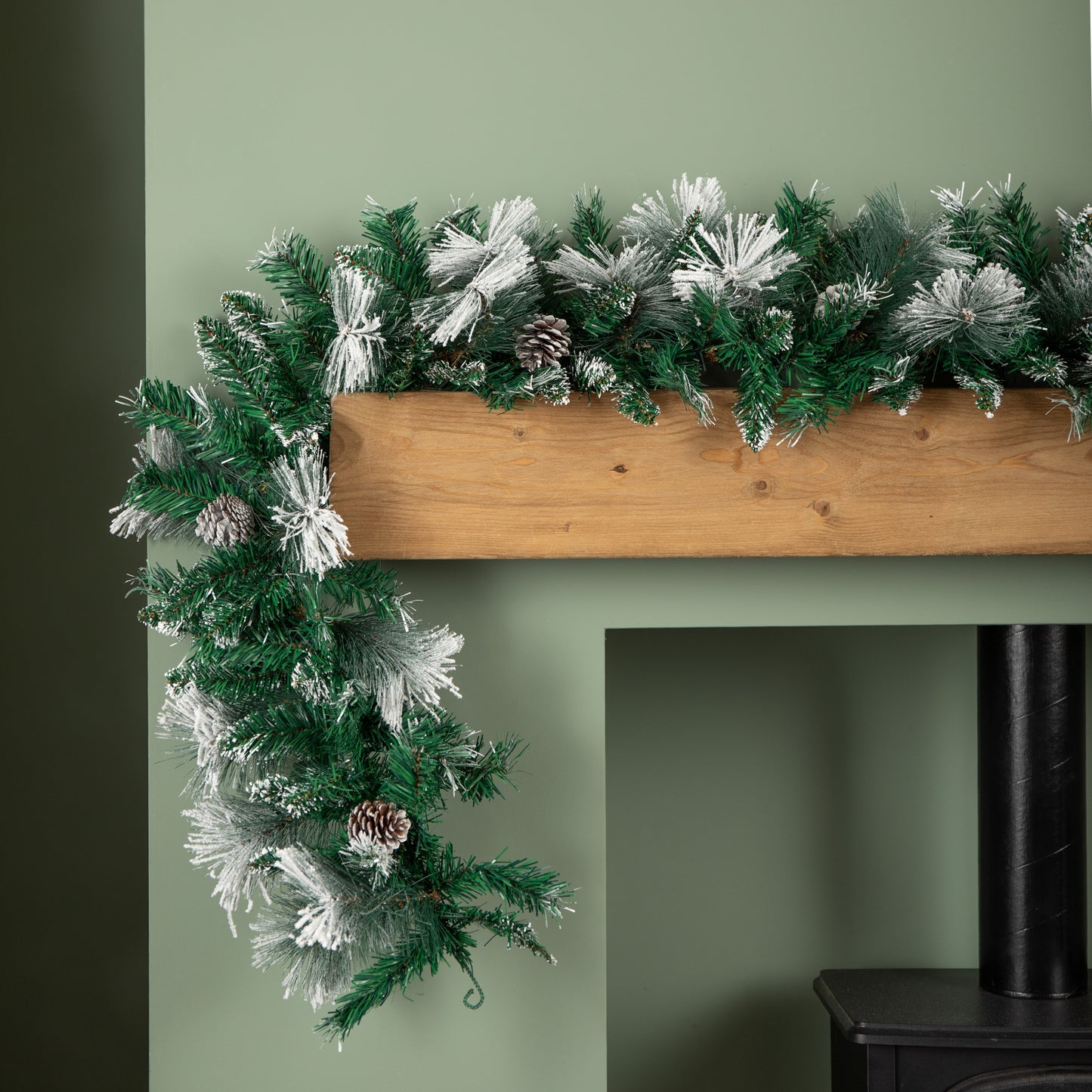 2.7m Snow Flocked Christmas Garland with Pine Cones and Mixed Needles
