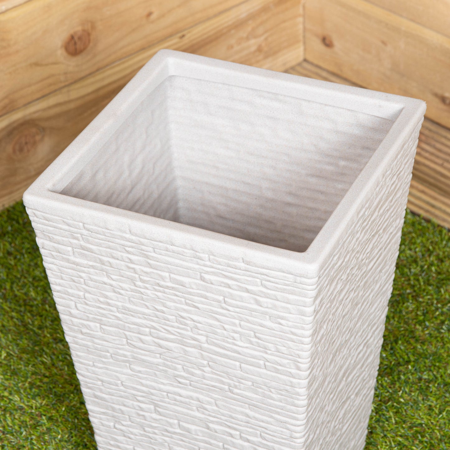 45cm Tall Plastic Slate Effect Garden Patio Planter in Stone