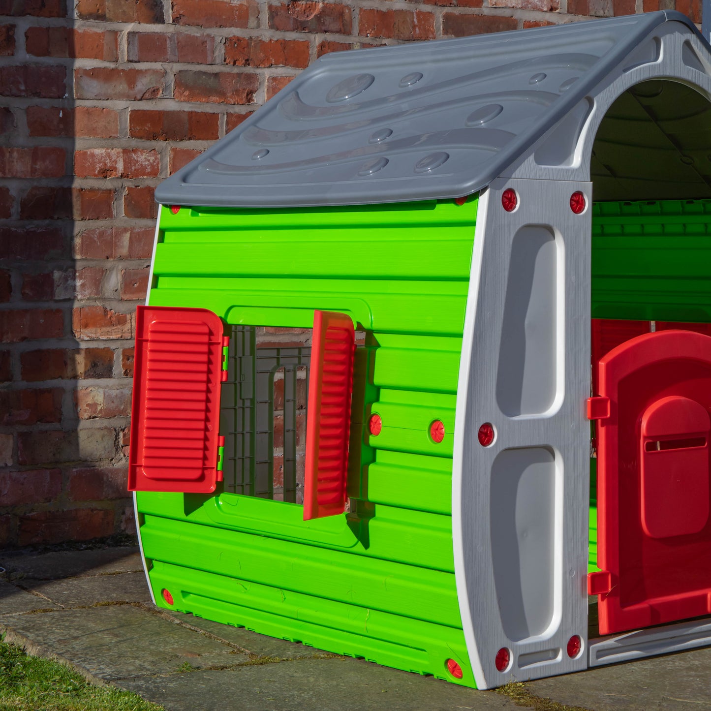 1.09m Grey & Green Kids Indoor Outdoor Plastic Wendy House Magical Playhouse