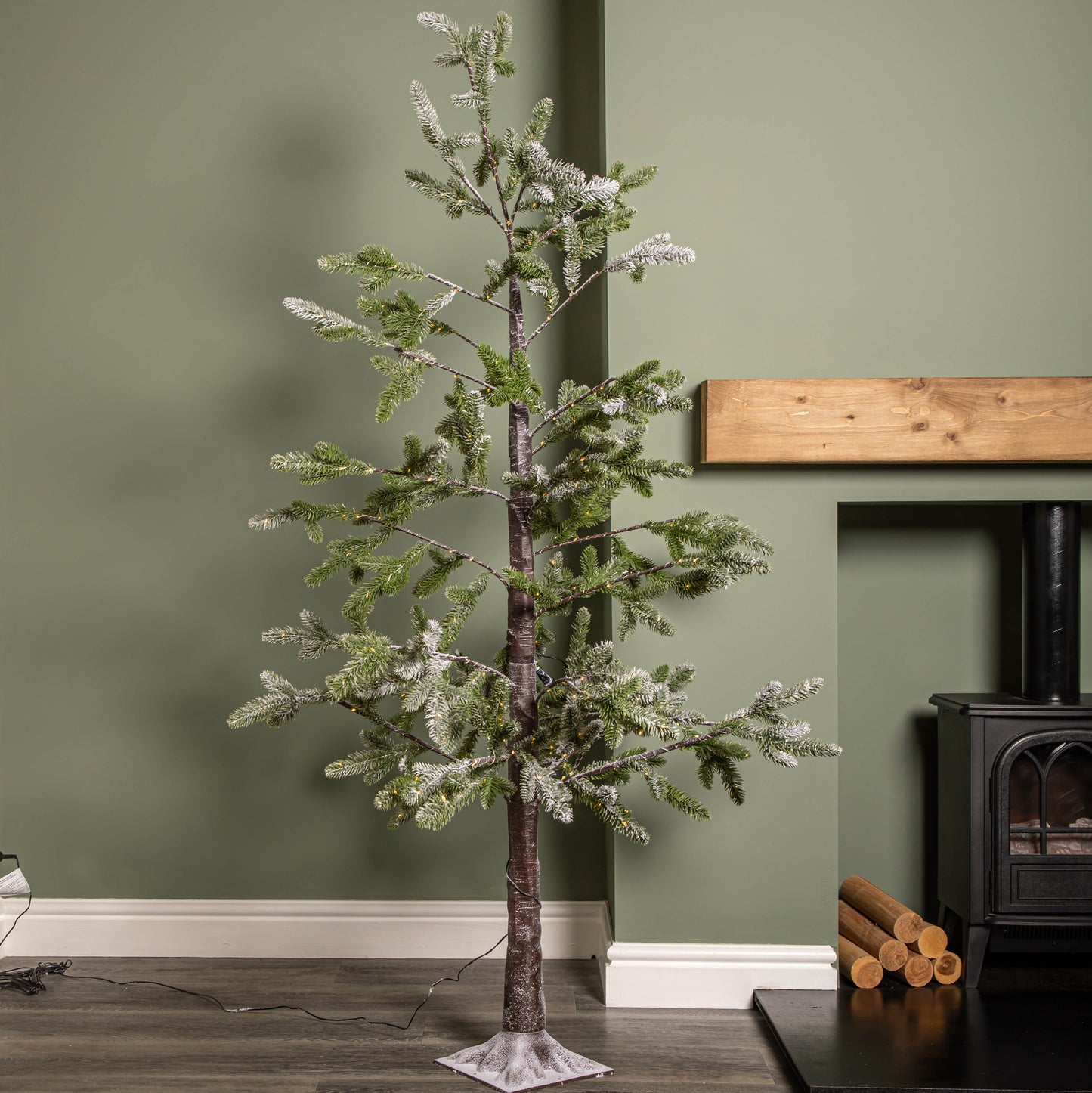 6ft (1.8m) Light up Noel Snow Christmas Tree with 312 Warm White LEDs & Brown Stand