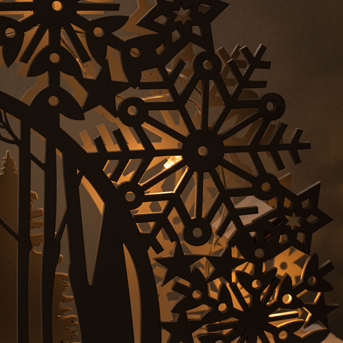 45cm Battery Operated White Wooden Snowflake Arch & Christmas Trees with 10 Warm White LEDs