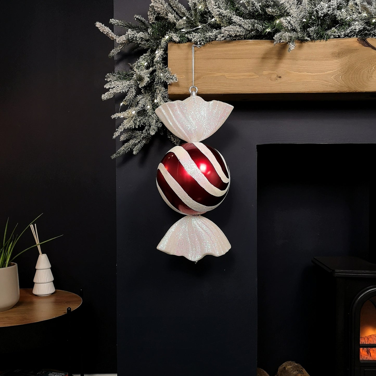 50cm Red and White Stripe Hanging Christmas Candy Bauble Decoration