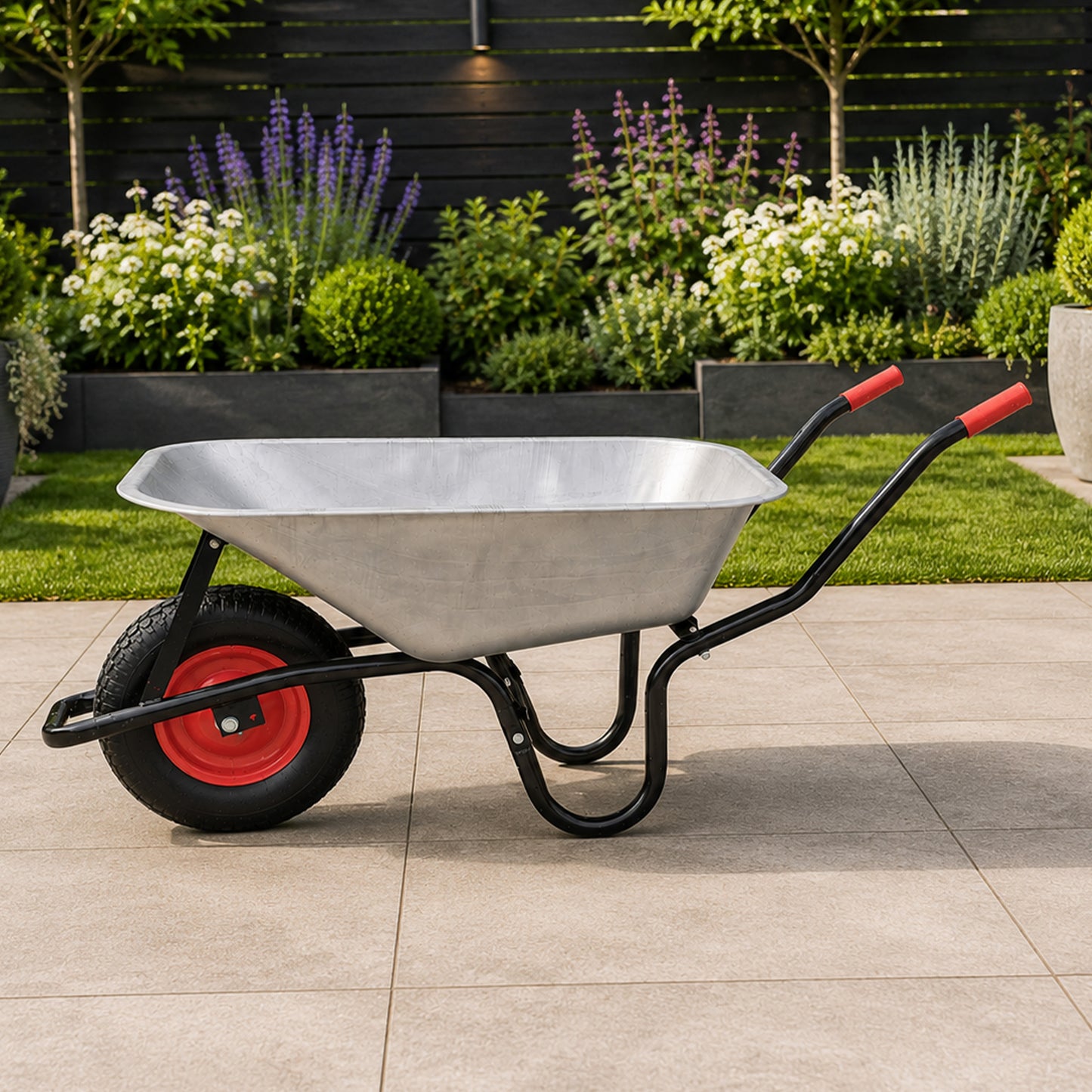 90 Litre 150kg Capacity Heavy Duty Galvanised Metal Garden Wheelbarrow with Pneumatic Tyre