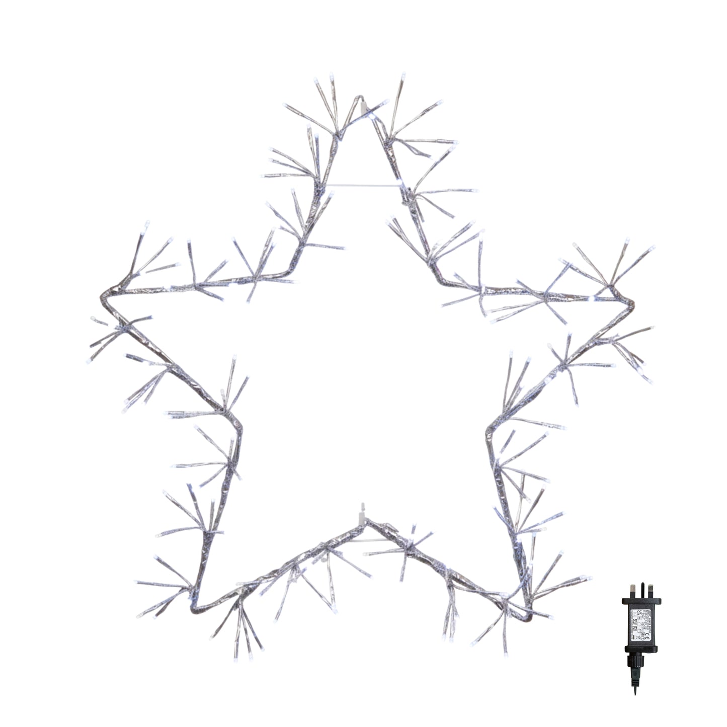 60cm Light up Silver Christmas Star Silhouette with Static & Flashing Ice White LEDs