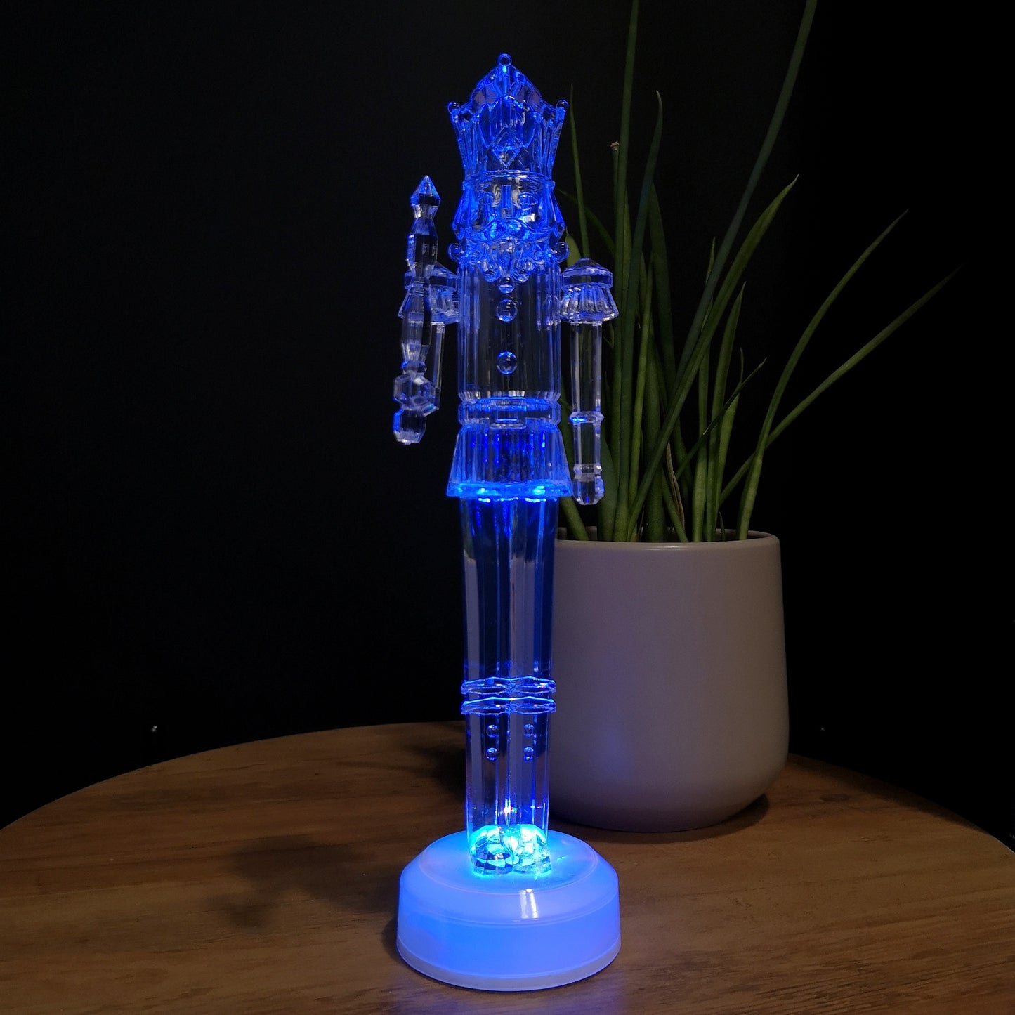 30cm Clear Acrylic Light up Christmas Nutcracker Decoration with Colour Changing LEDs