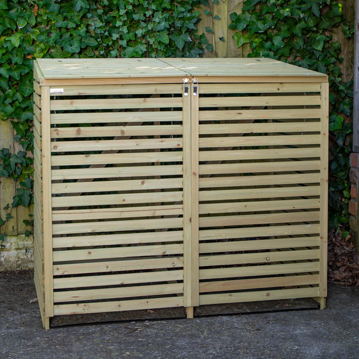 Factory Seconds: 1.34m x 1.2m Large Wooden Outdoor Garden Double Wheelie Bin Store Storage for 2 Bins