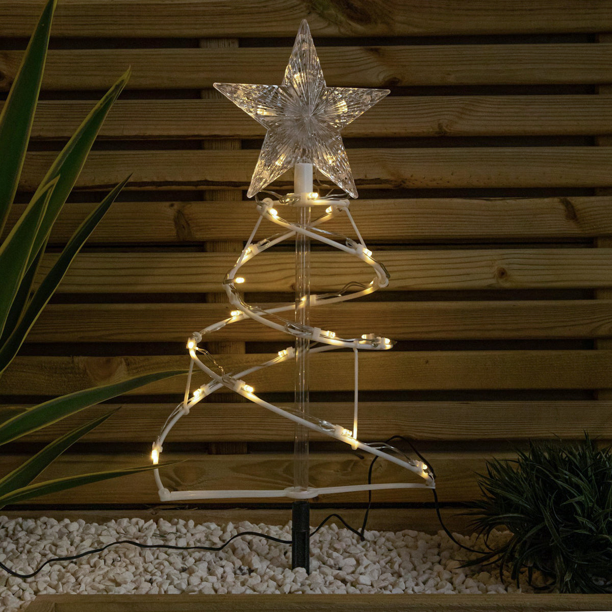 45cm Set of 4 Light up White Spiral Christmas Tree Garden Path Lights with 100 Warm White LEDs