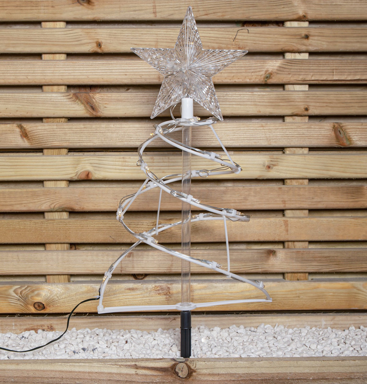 45cm Set of 4 Light up White Spiral Christmas Tree Garden Path Lights with 100 Warm White LEDs