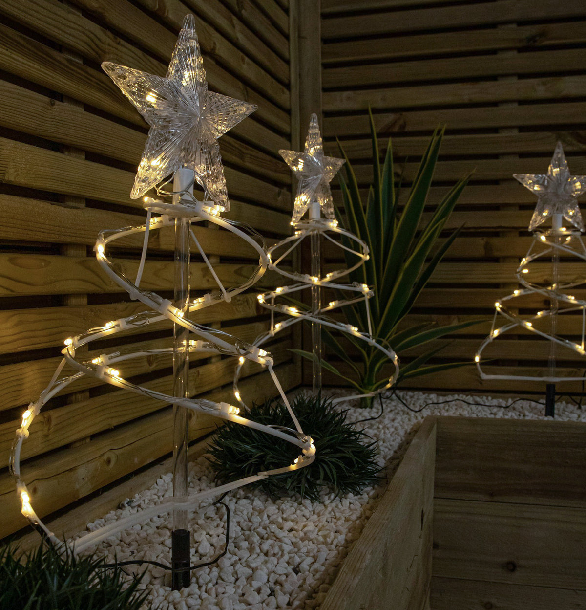 45cm Set of 4 Light up White Spiral Christmas Tree Garden Path Lights with 100 Warm White LEDs