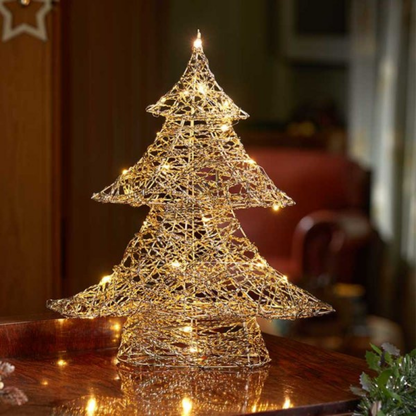 40cm Battery Operated Light up Gold Weave Christmas Tree with Warm White LEDs