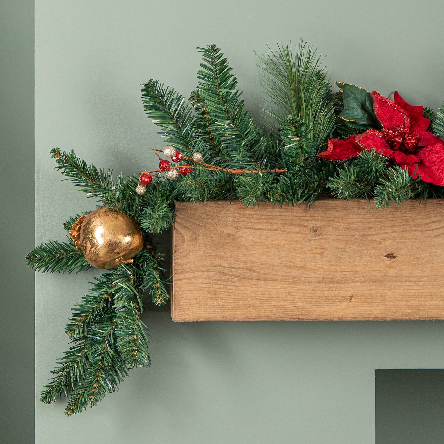 1.8m (6ft) Deluxe Christmas Garland with Red and Gold Poinsettias