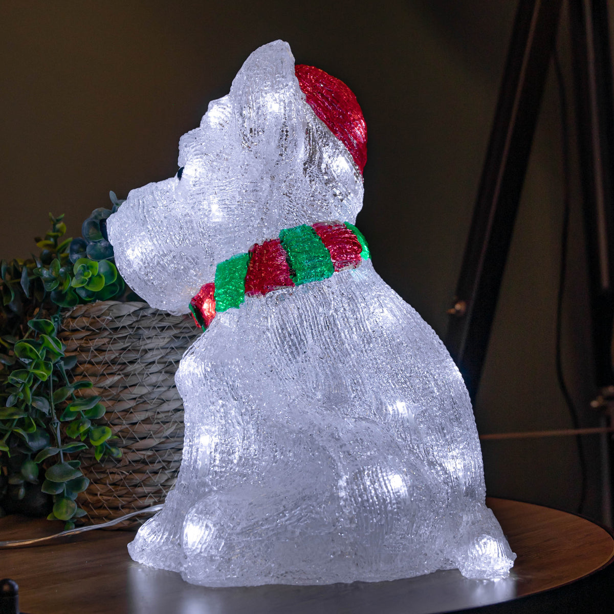31cm Light up Acrylic Christmas Westie Dog Decoration with 40 White LEDs