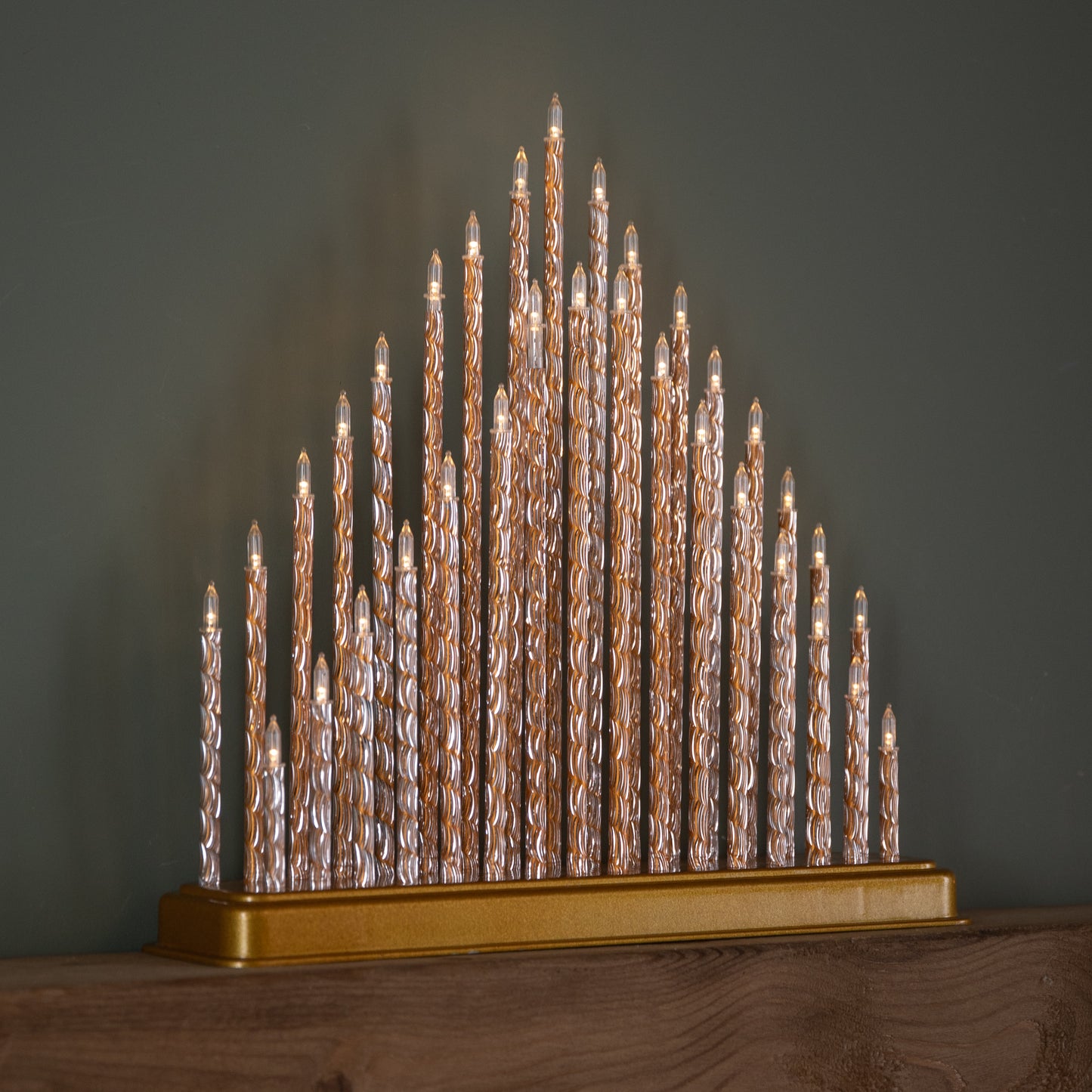 33cm Battery Operated Gold Light up Christmas Candle Bridge with 33 Warm White LEDs