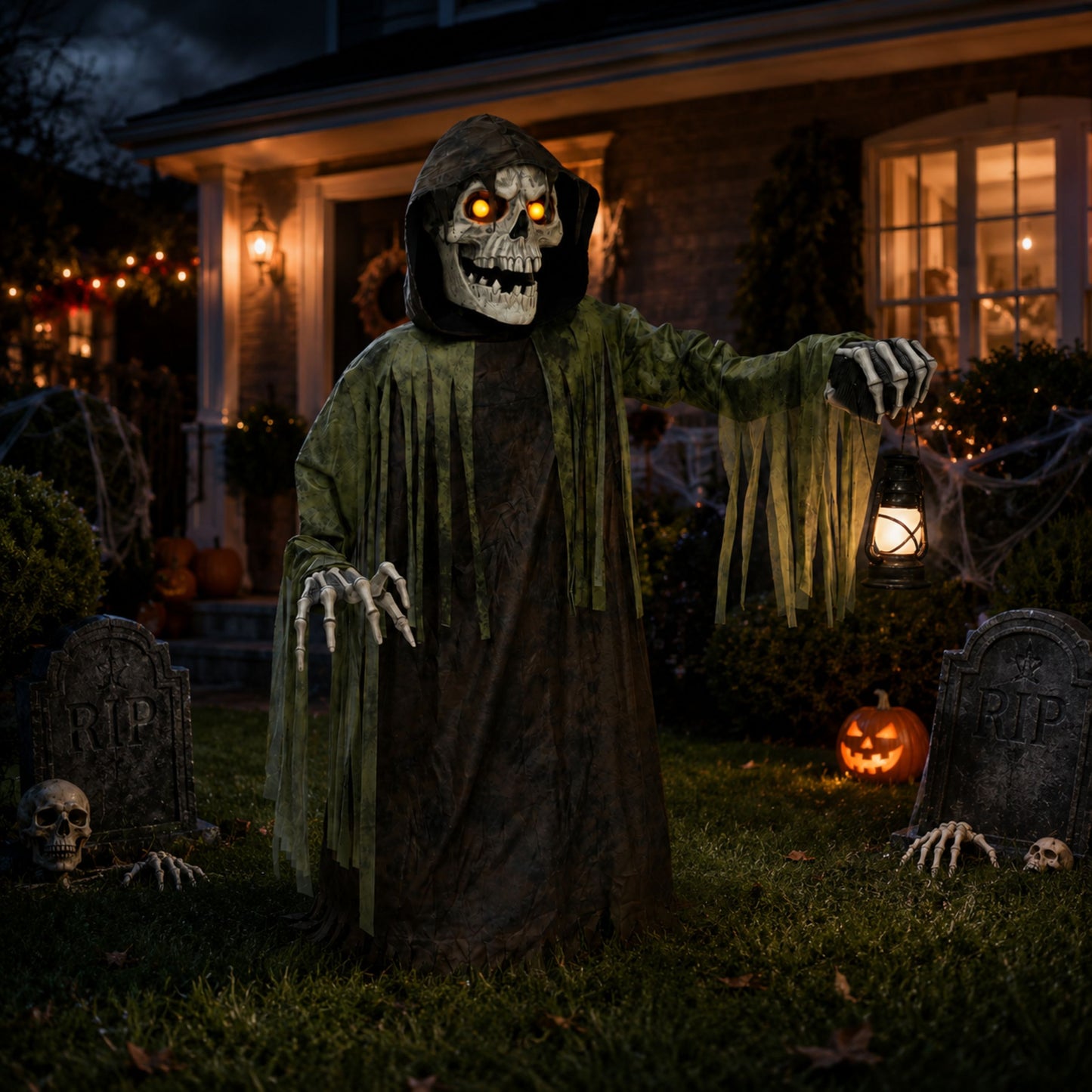 1.47m Tall Light up Corroded Rise Up Reaper Skeleton Halloween Animatronic Decoration