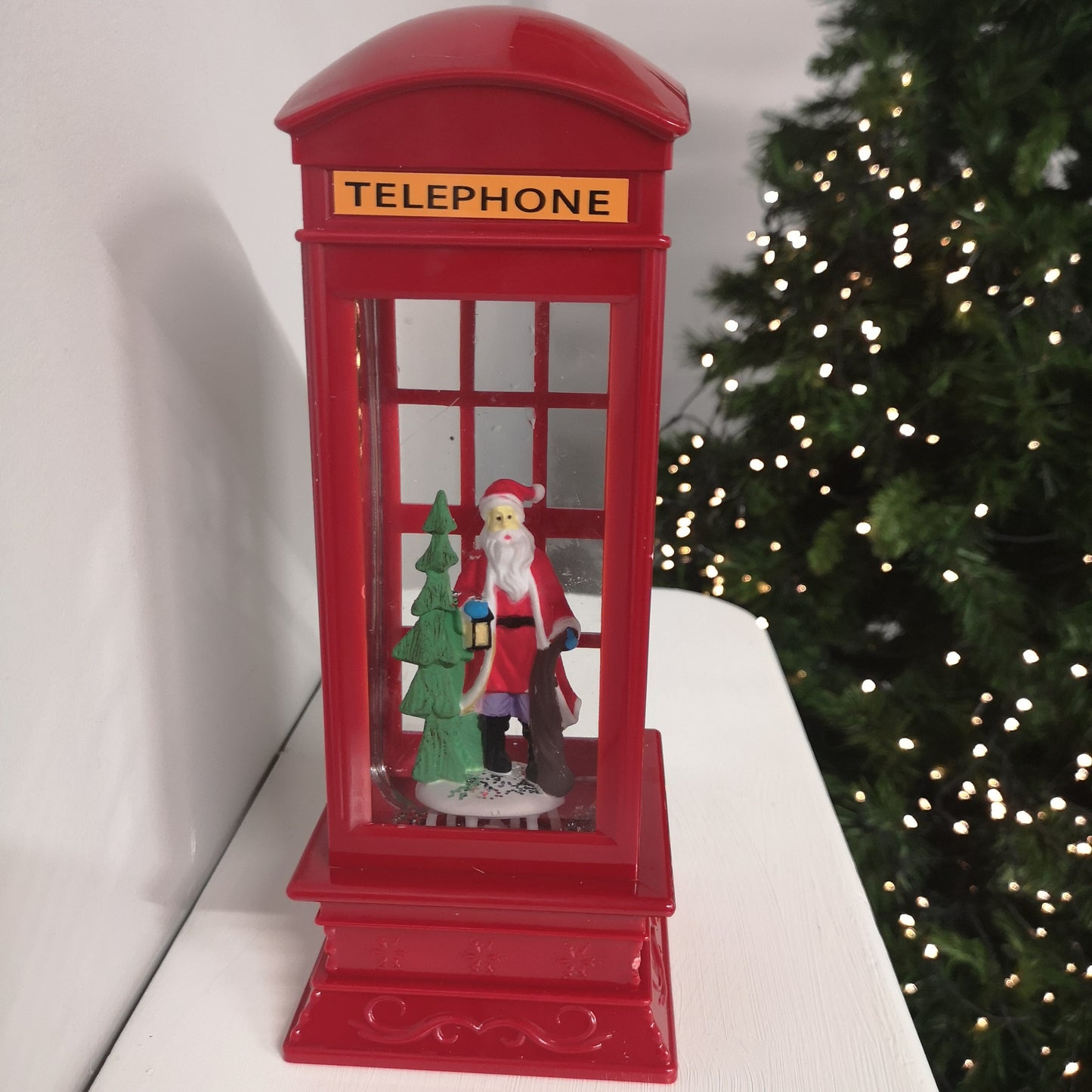 26.5cm Premier Christmas Water Spinner Telephone Box Design with Santa Scene Dual Power