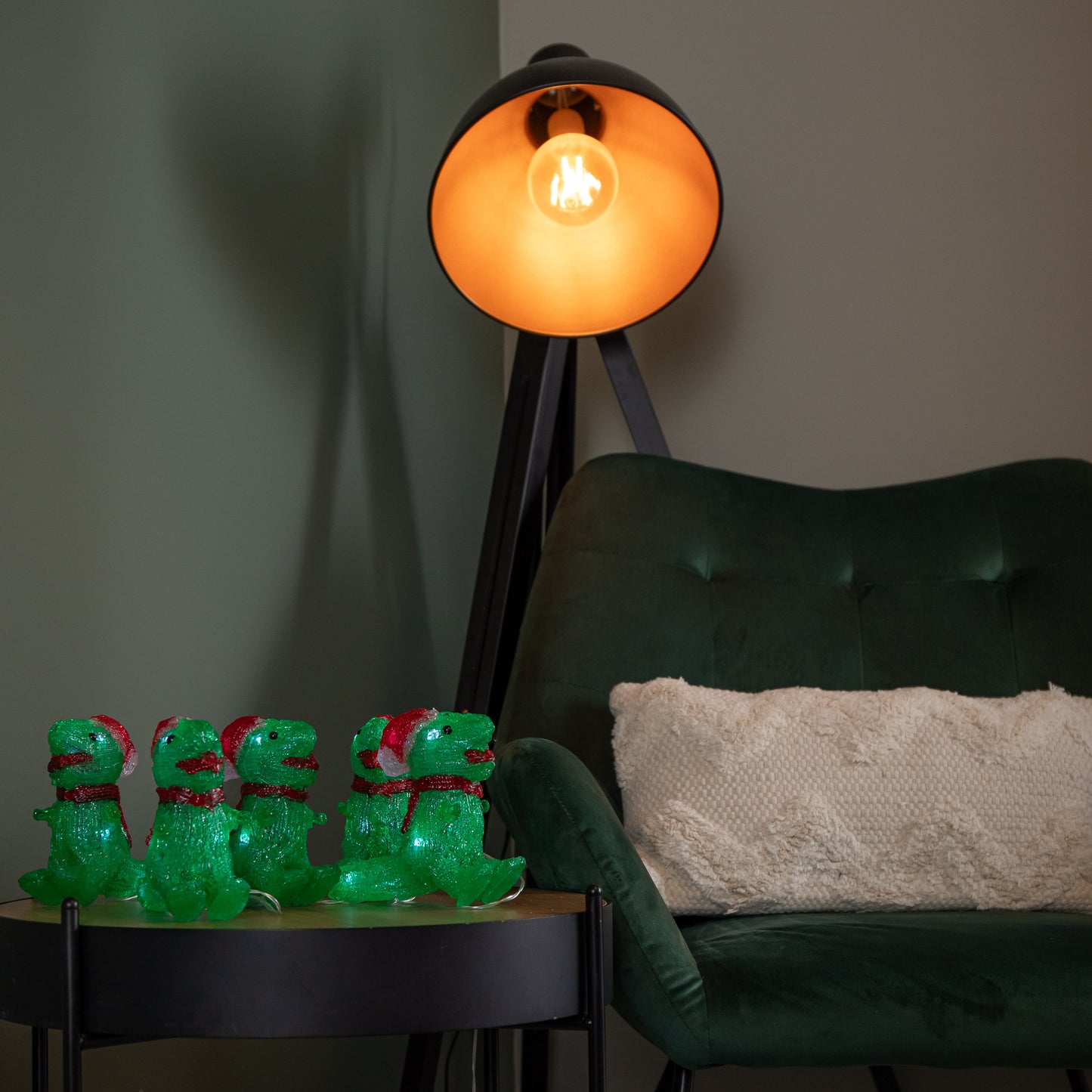 15cm Set of 5 Battery Operated Light up Christmas Dinosaur Ornaments with 40 Cool White LEDs