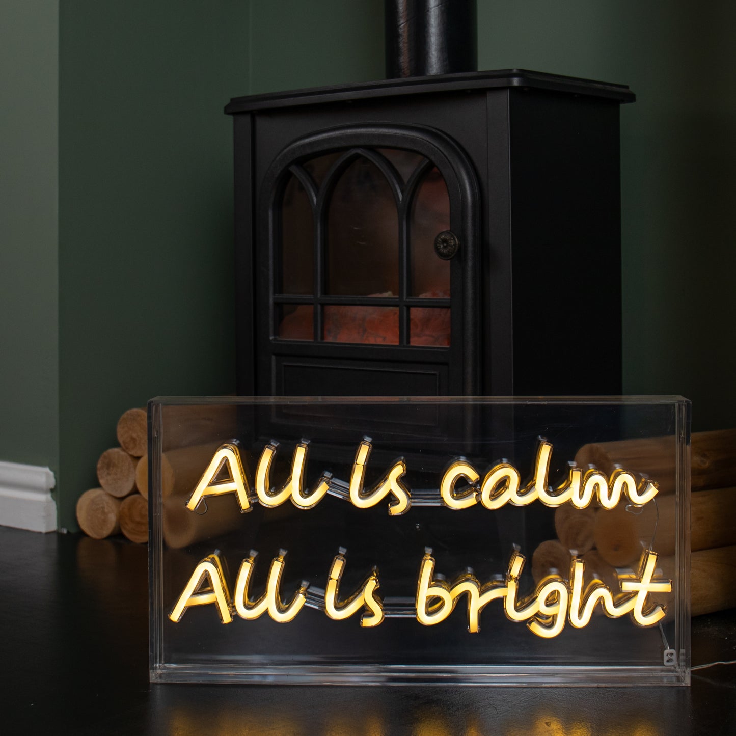 43cm Light up All is Calm Neon Flex Christmas Sign in Warm White