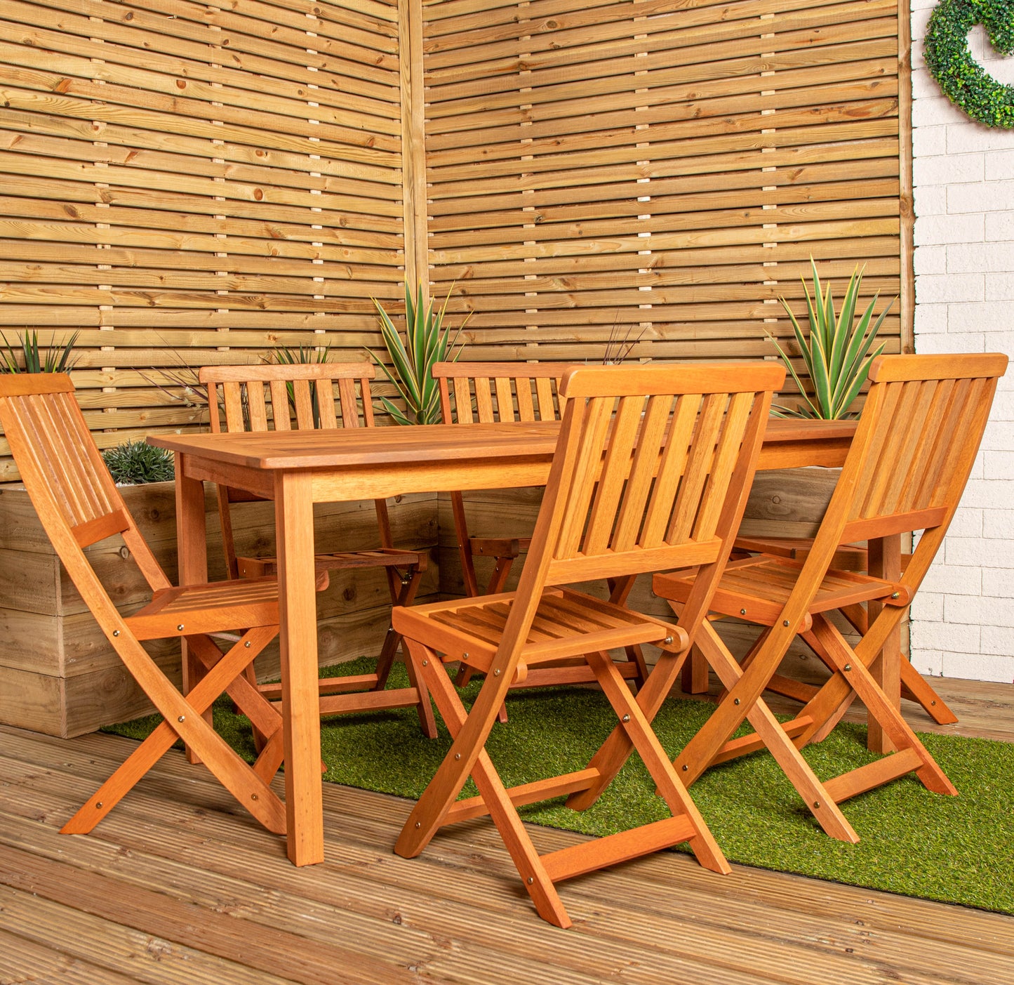 Outdoor 6 Person Rectangular Wooden Garden Patio Dining Table Chairs Set