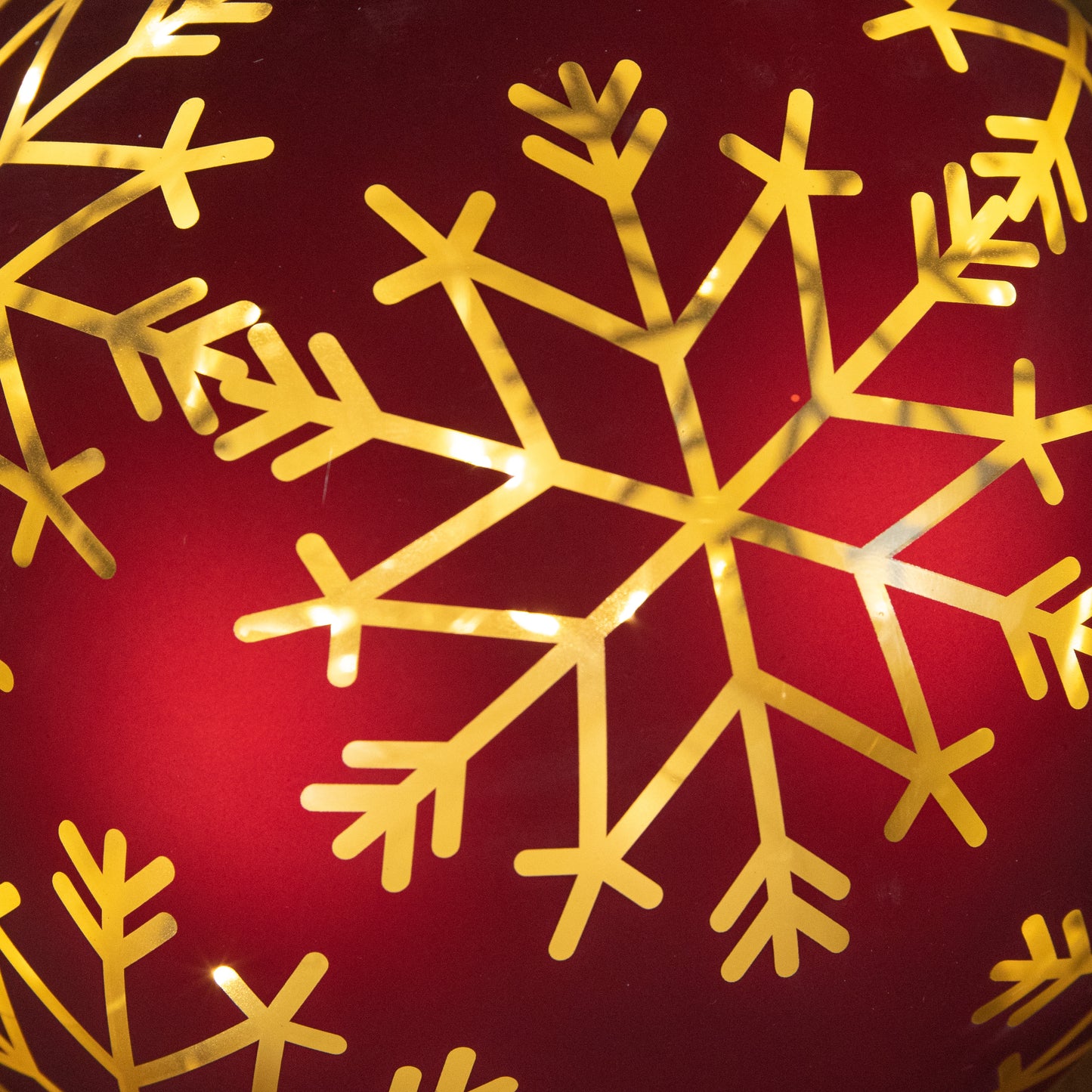15cm Battery Operated Light up Snowflake Glass Ball in Red with Warm White LEDs