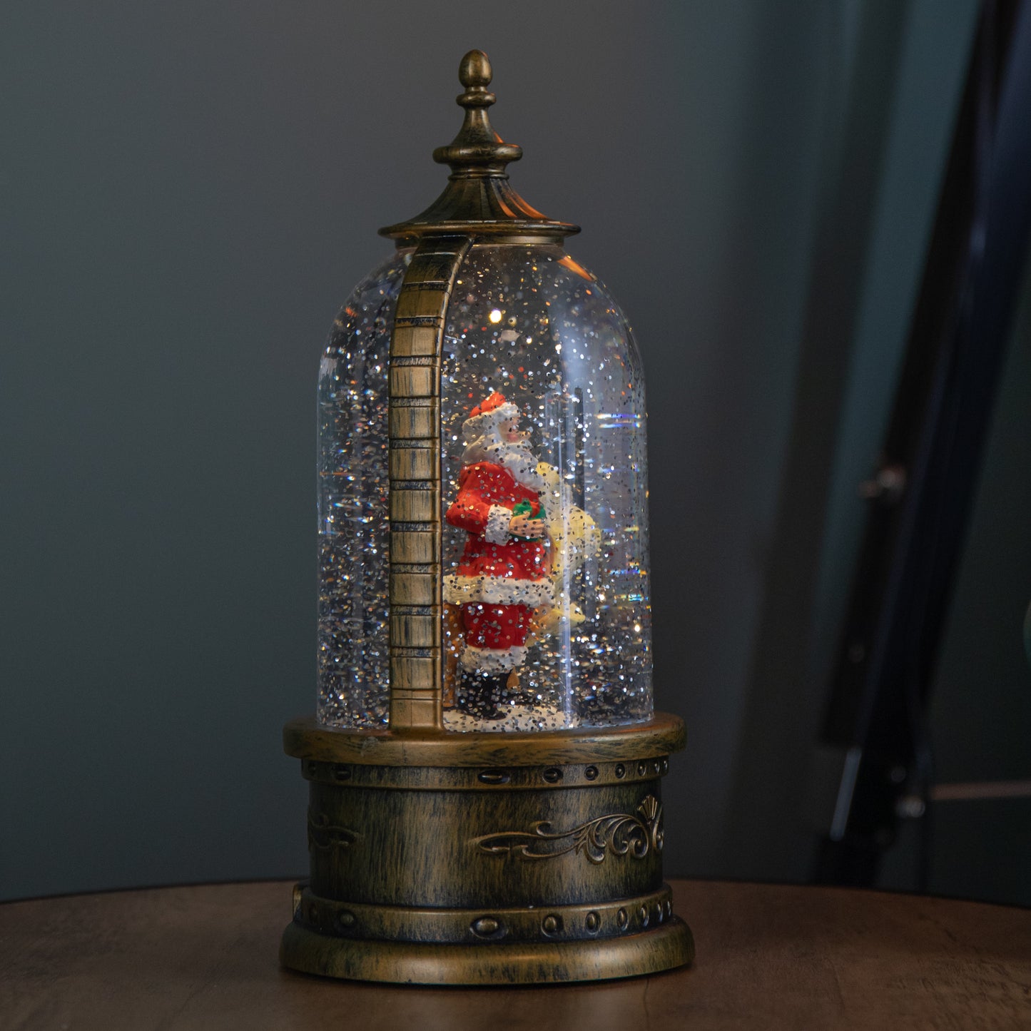 29cm Battery Operated Light up LED Christmas Cloche Water Spinner with Santa & Deer Scene