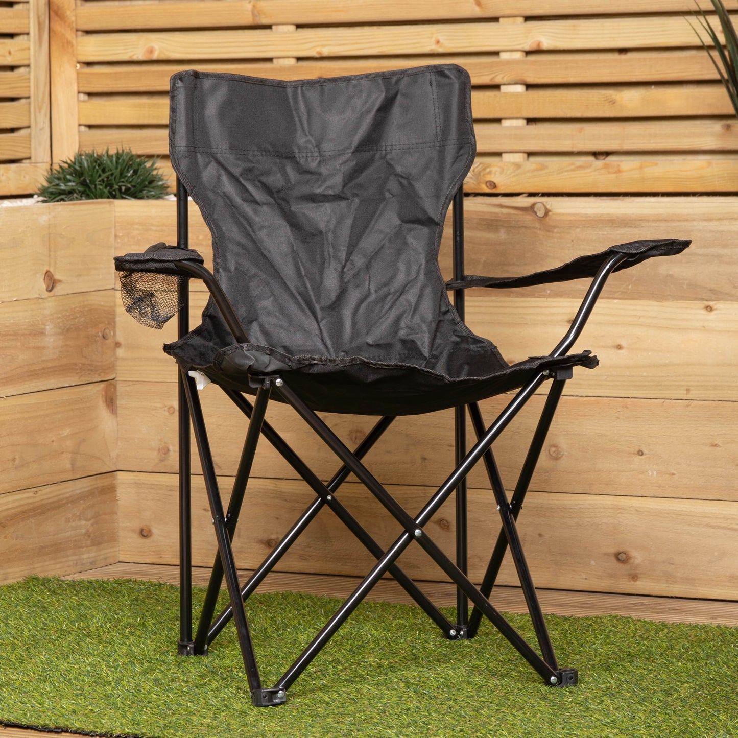 Outdoor Black Lightweight Foldable Canvas Chair with Cup Holder and Carry Case