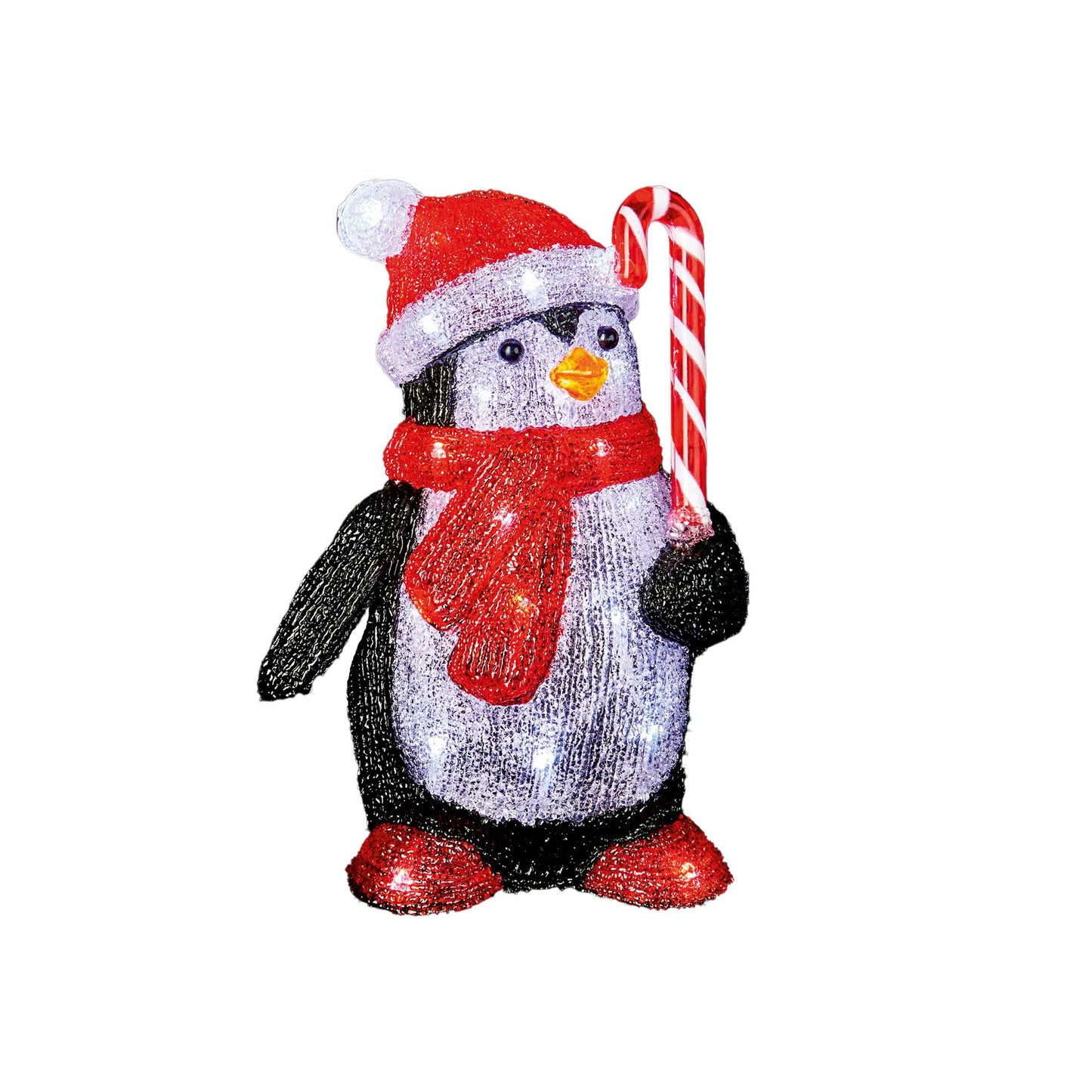 30cm LED Soft Acrylic Penguin with Candy Cane Christmas Decoration