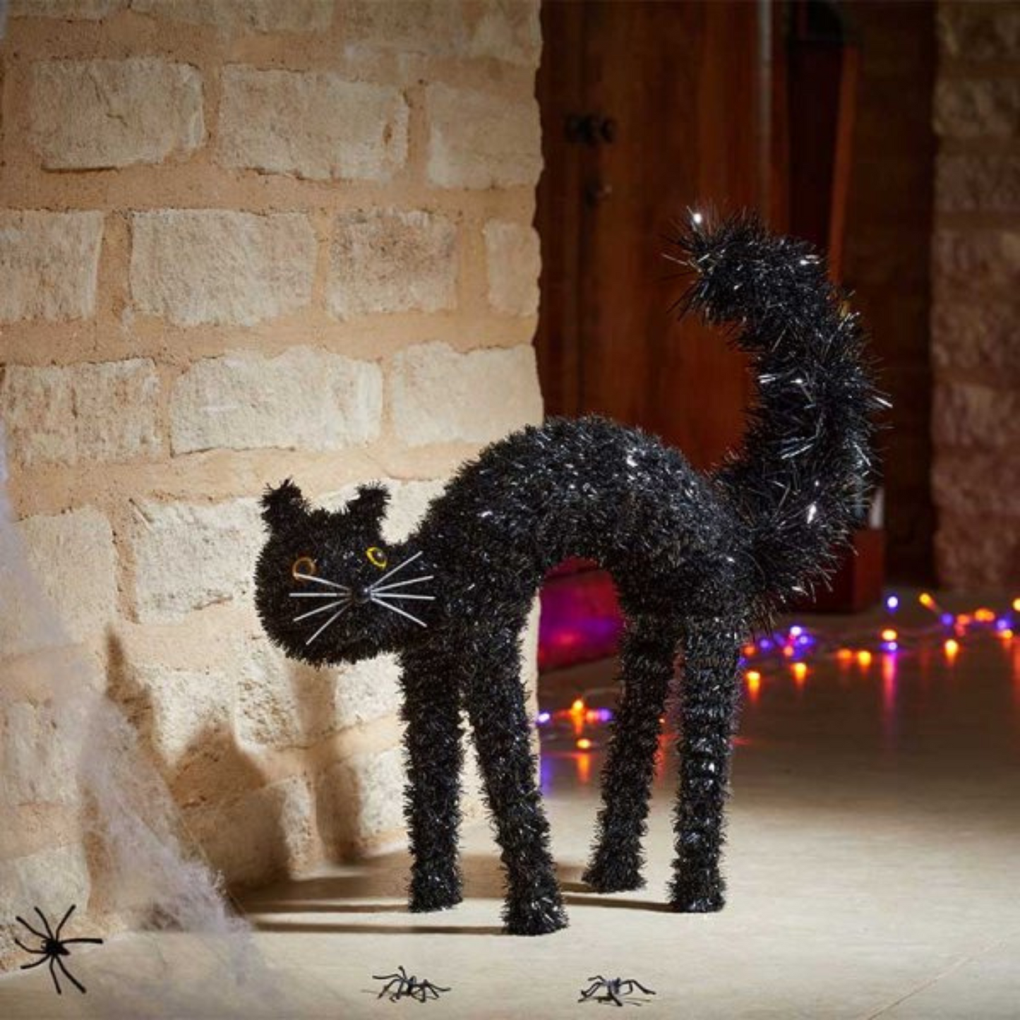 42cm Black Scaredy Cat with Arched Back Halloween Decoration
