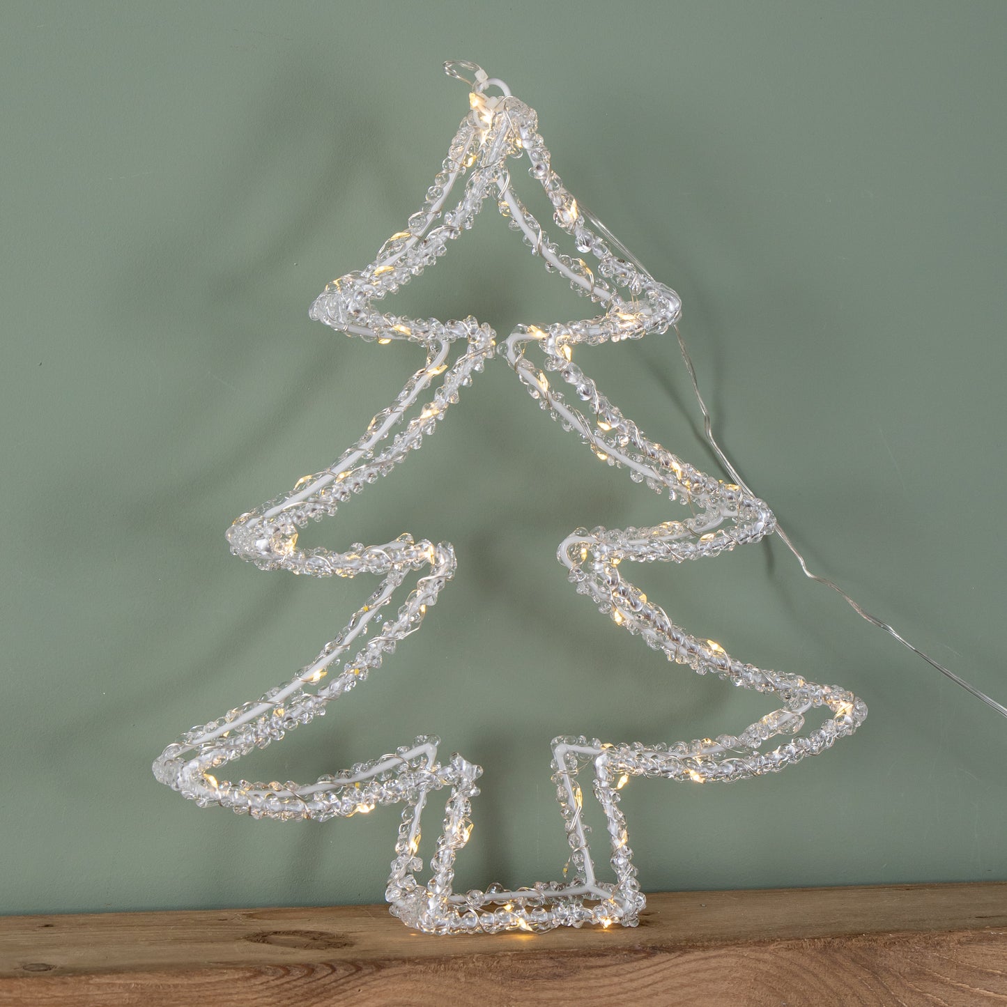 34cm Light up Acrylic Christmas Tree with 80 Warm White Static & Flashing LEDs