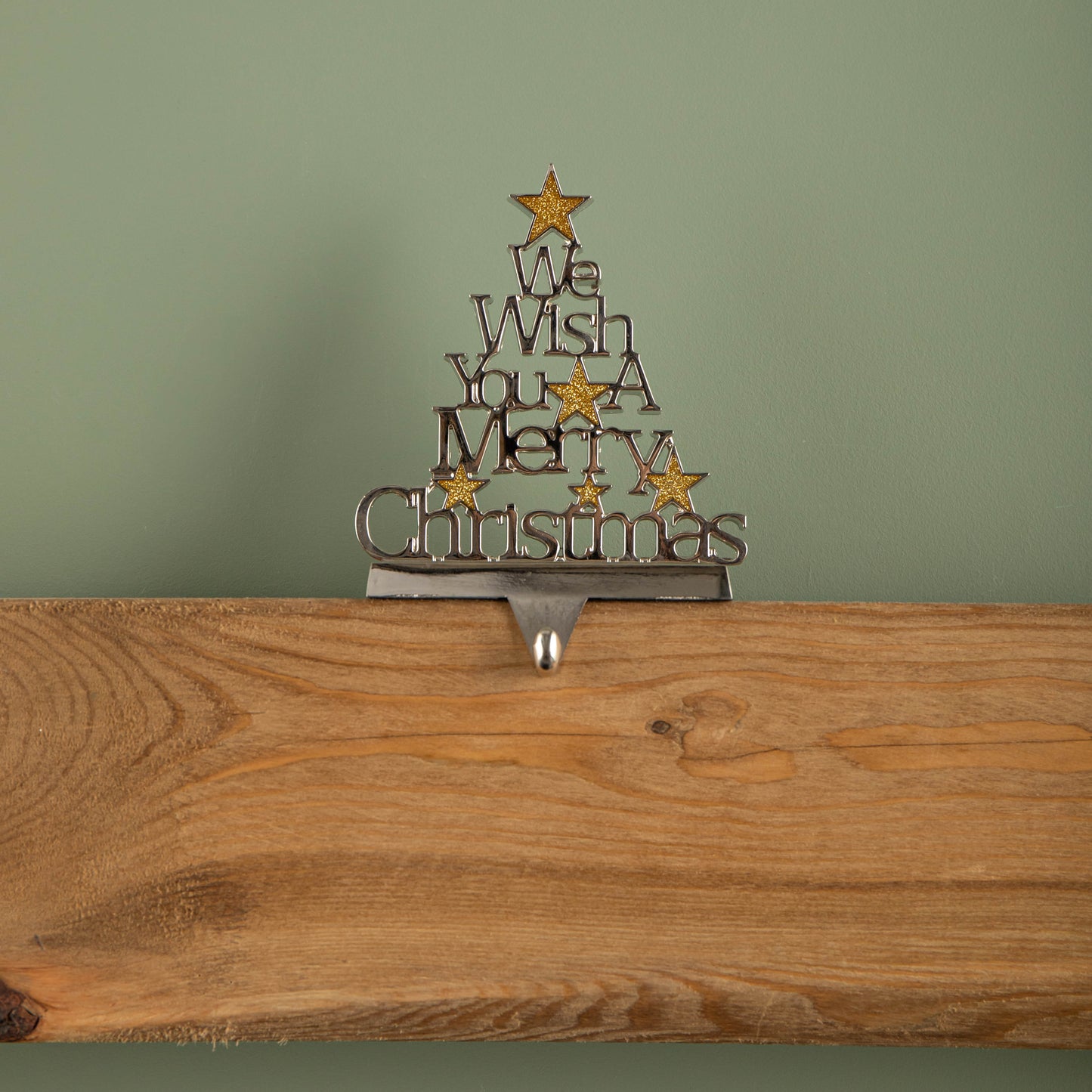 22cm Silver Christmas Stocking Hanger - We Wish You a Merry Christmas