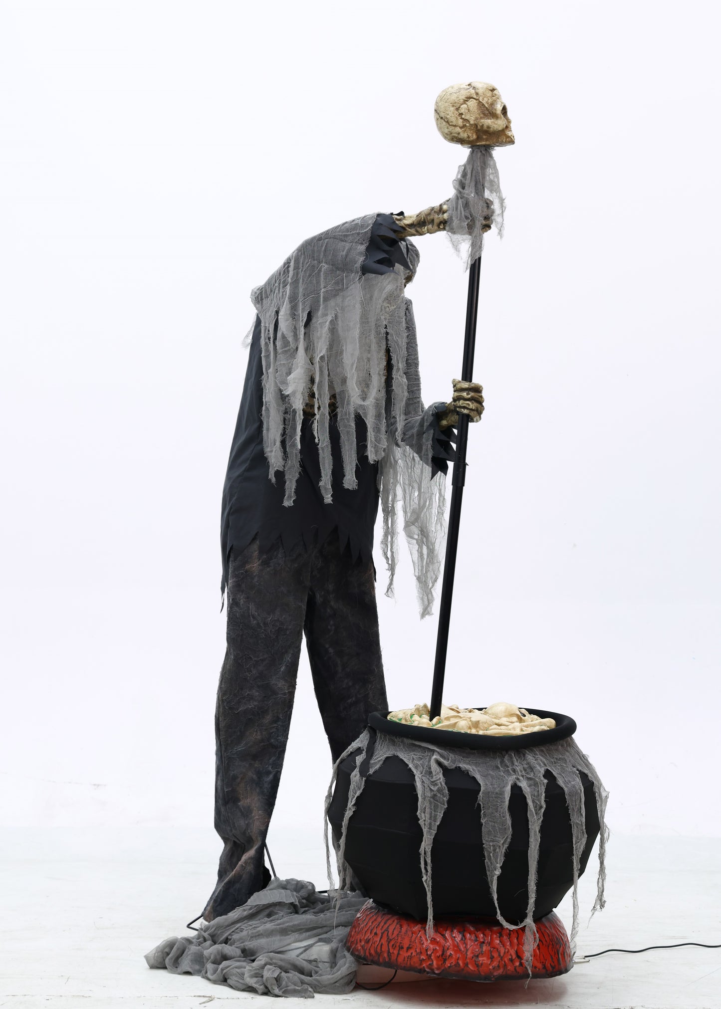 6ft Tall Animated Stirring Cauldron Creep Skeleton Halloween Decoration with LED Eyes